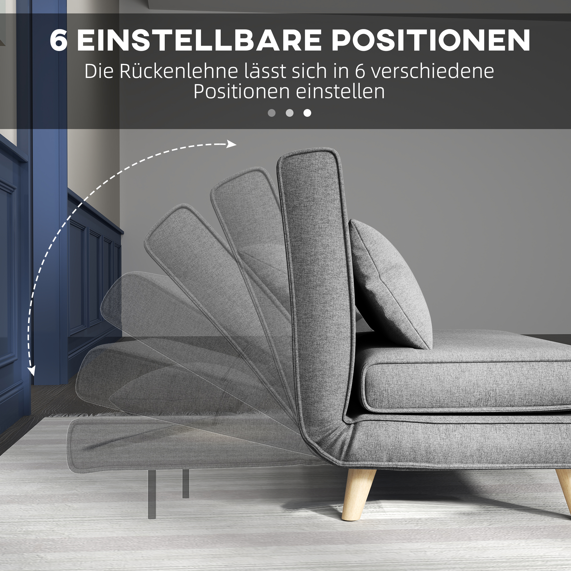 Einzelsofa Schlafsofa Sofabett Klappsofa verstellbar Rückenlehne Liege nordisch skandinavisch 25D Schaumstoff Haus Leinenimitat Kautschukholz Grau 94 x 78 x 80 cm