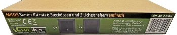 MILOS Starter-Kit, 16-teilig, Anthrazit / 6x Steckdose, 2x Schalter, Klemmanschl.