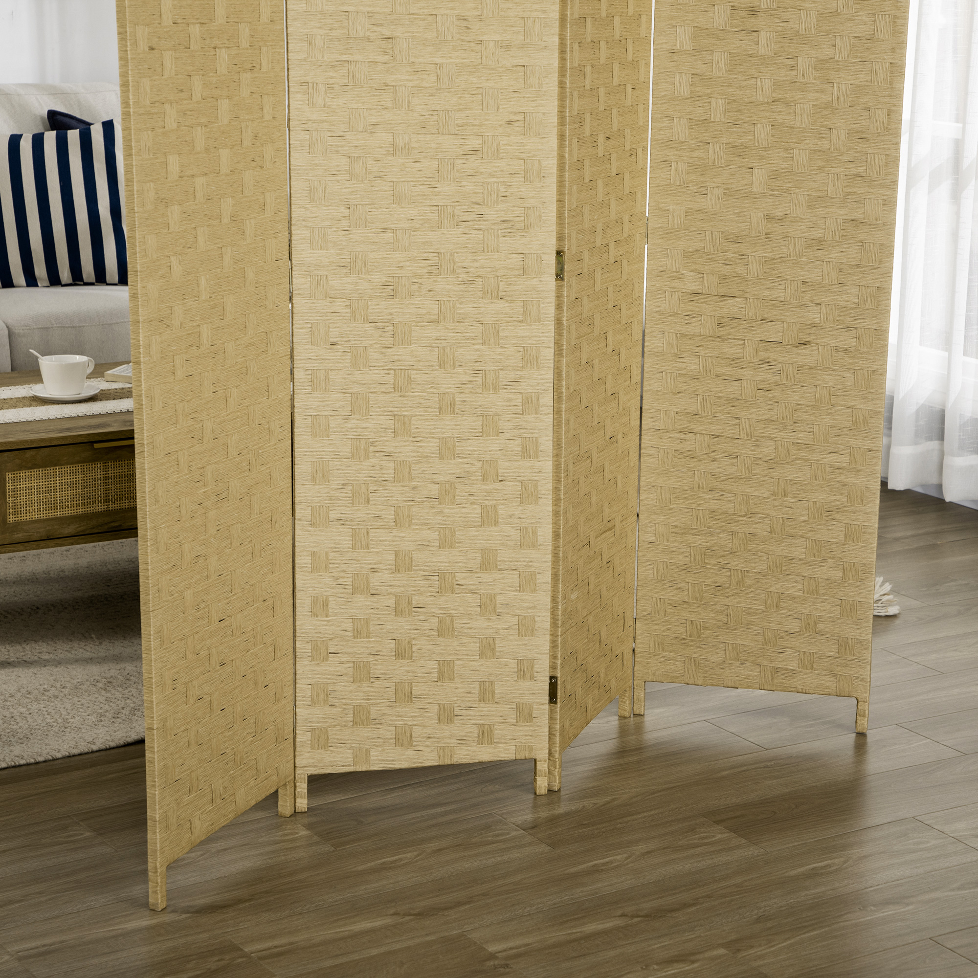 Paravent 4-teilig 159,5x169,5cm Raumteiler aus Wellenfaser für Wohnzimmer Braun