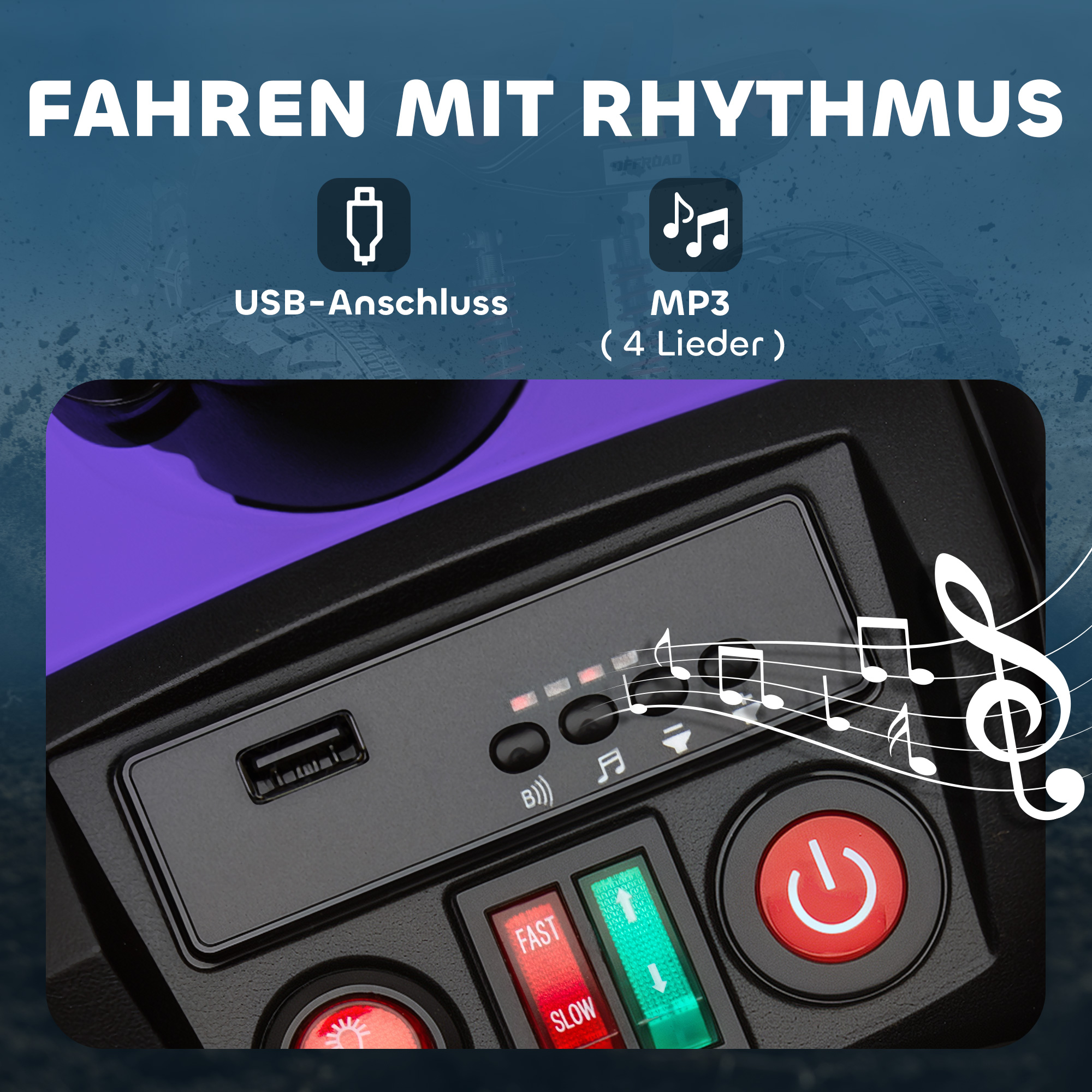 Kinder-Elektro-Quad, 24V Elektro-Fahrzeug mit 4 Rädern, Scheinwerfer, USB-Anschluss, MP3-Funktion, 6,5 km/h, 3-8 Jahre