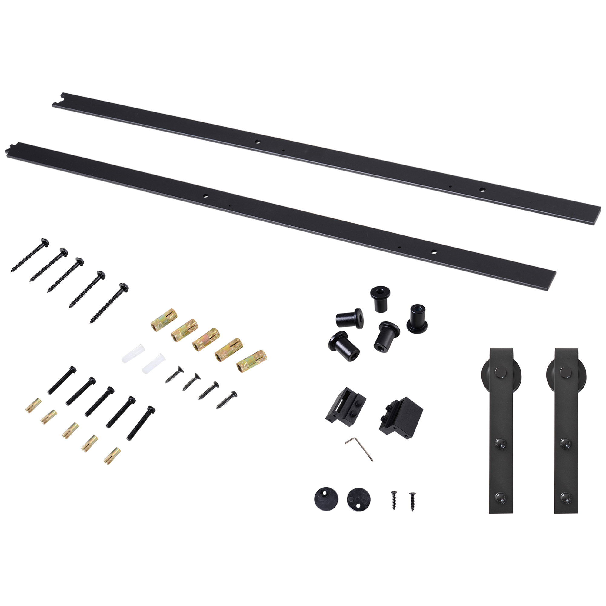 Gleitschienen-Bausatz für Schiebetür, bis 90 kg, Kohlenstoffstahl, 200 cm, Schwarz, inkl. Werkzeuge