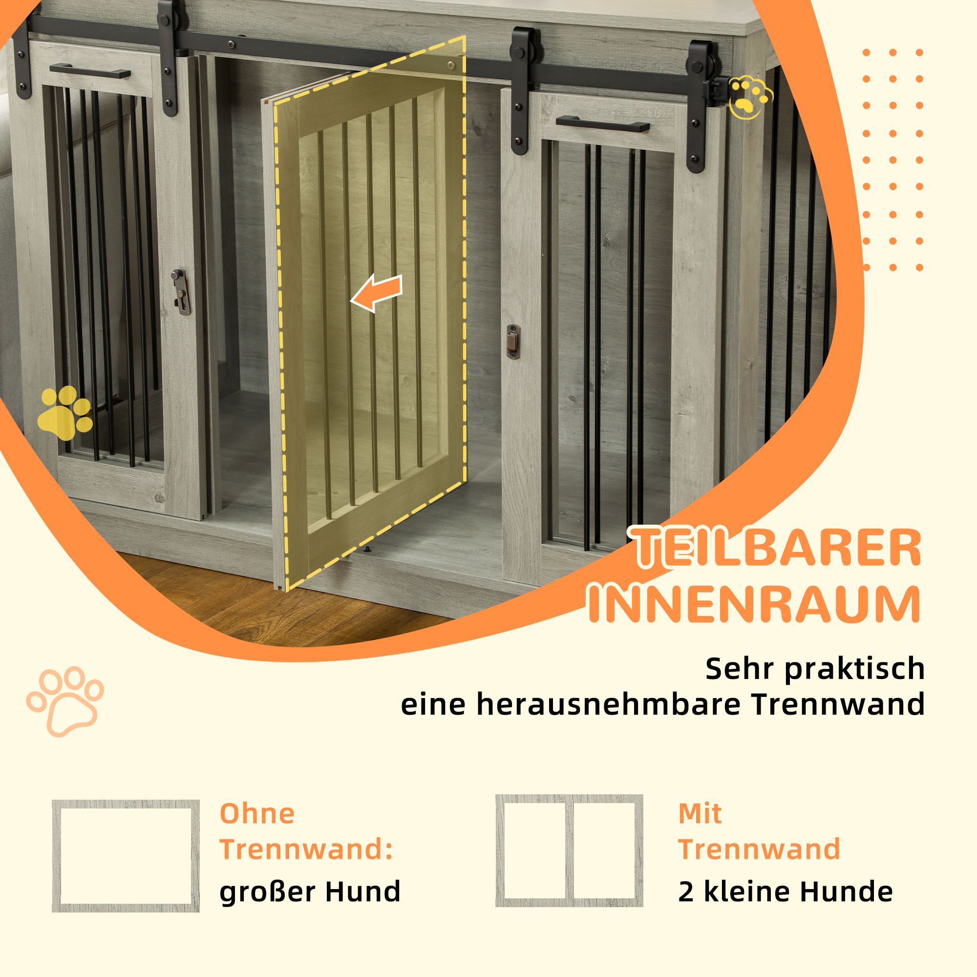 Hundekäfig mit 2 Türen, Hundebox, Transportbox für Hunde, rustikales Design, verriegelbar, Grau
