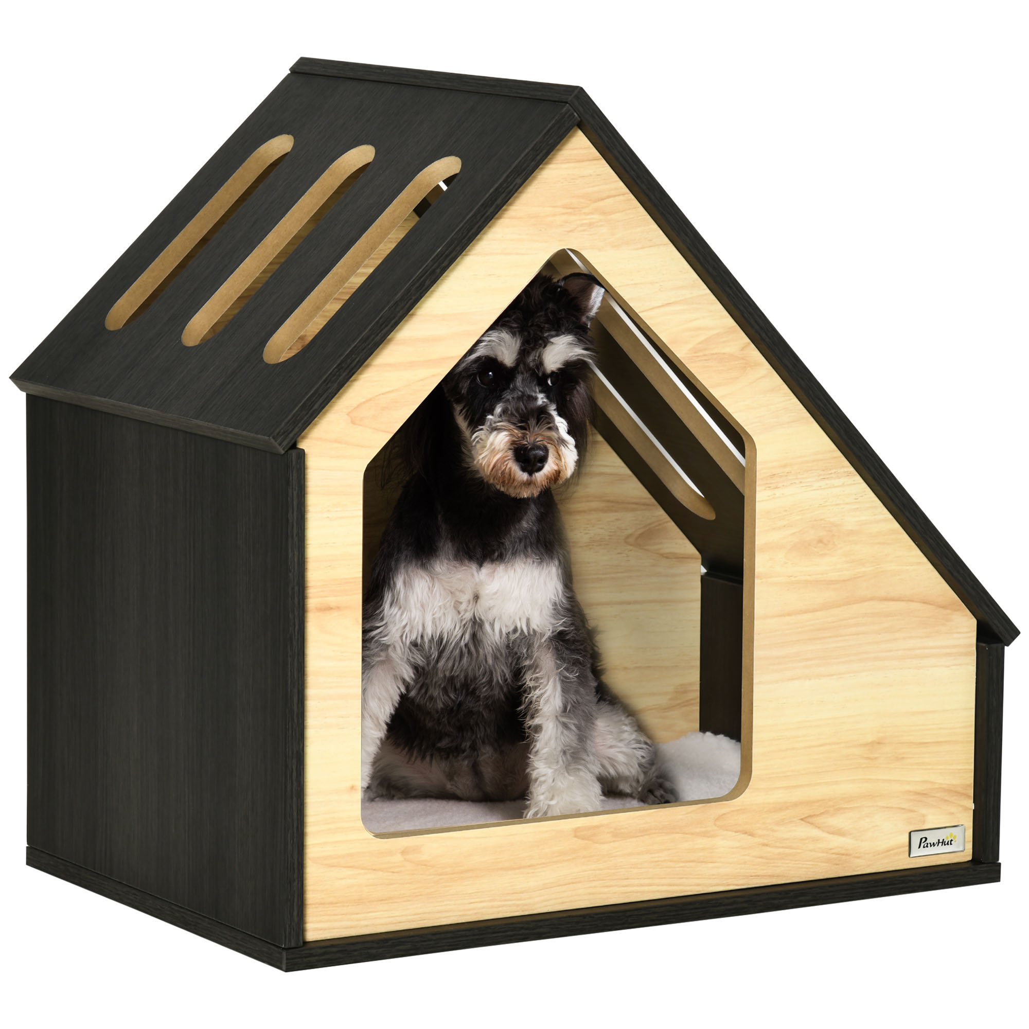 Hundehütte Indoor Hundehöhle mit Kissen Hundehaus Hundehöhle mit schrägem Dach Katzenhaus für kleine Hunde bis 8 kg 60 x 40 x 59,2 cm, Braun