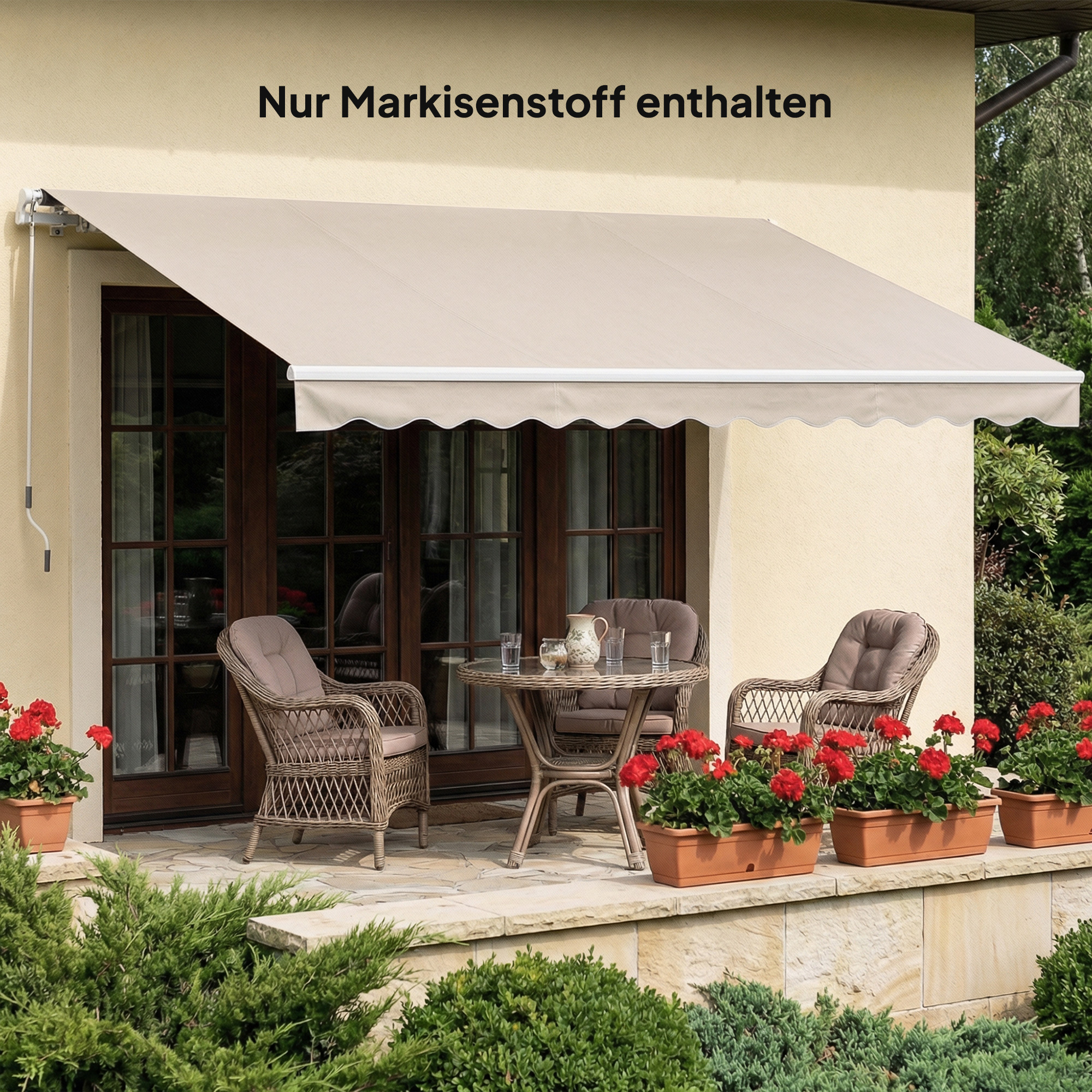 Ersatzstoff für Markise - Sonnenschutzdach UPF 50+ für 3,5 x 2,5 m Rahmen, Cremeweiß