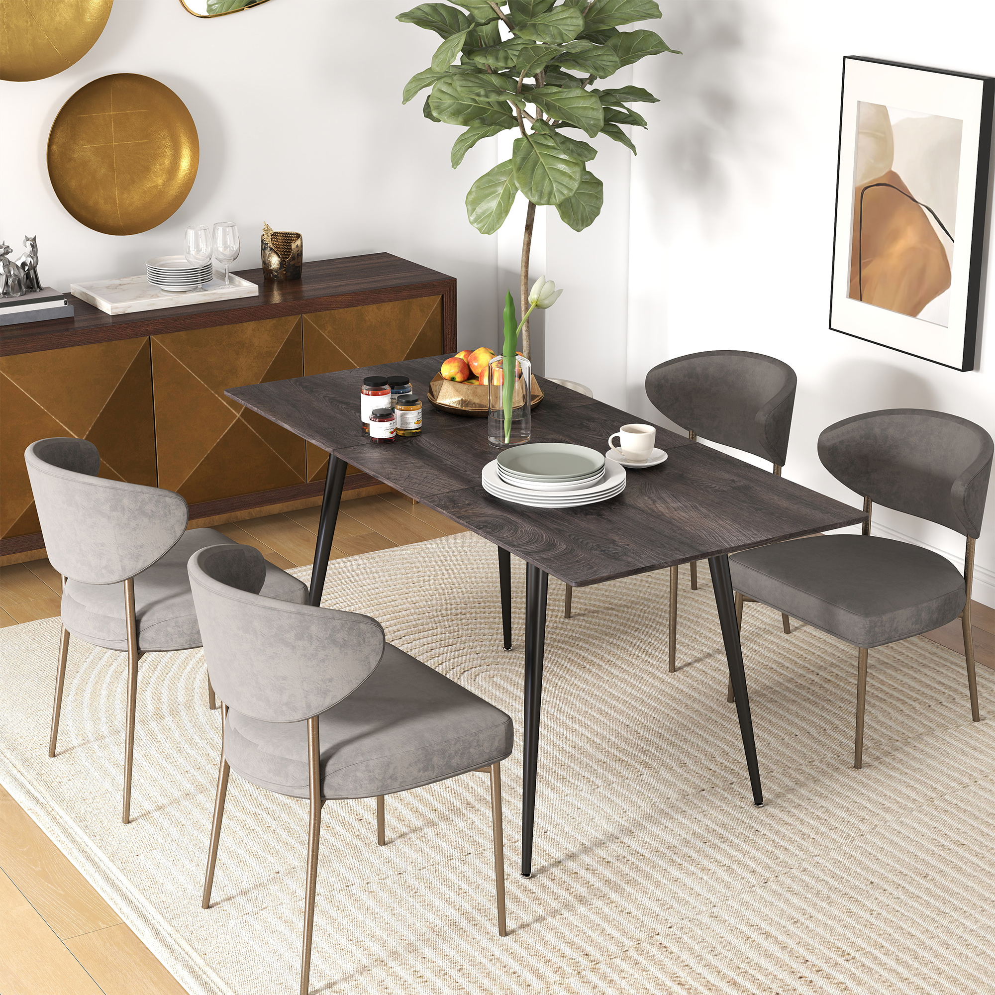 Ausziehbarer Esstisch, Erweiterbarer Tisch für 6-8 Personen, Küchentisch mit soliden Stahlbeinen