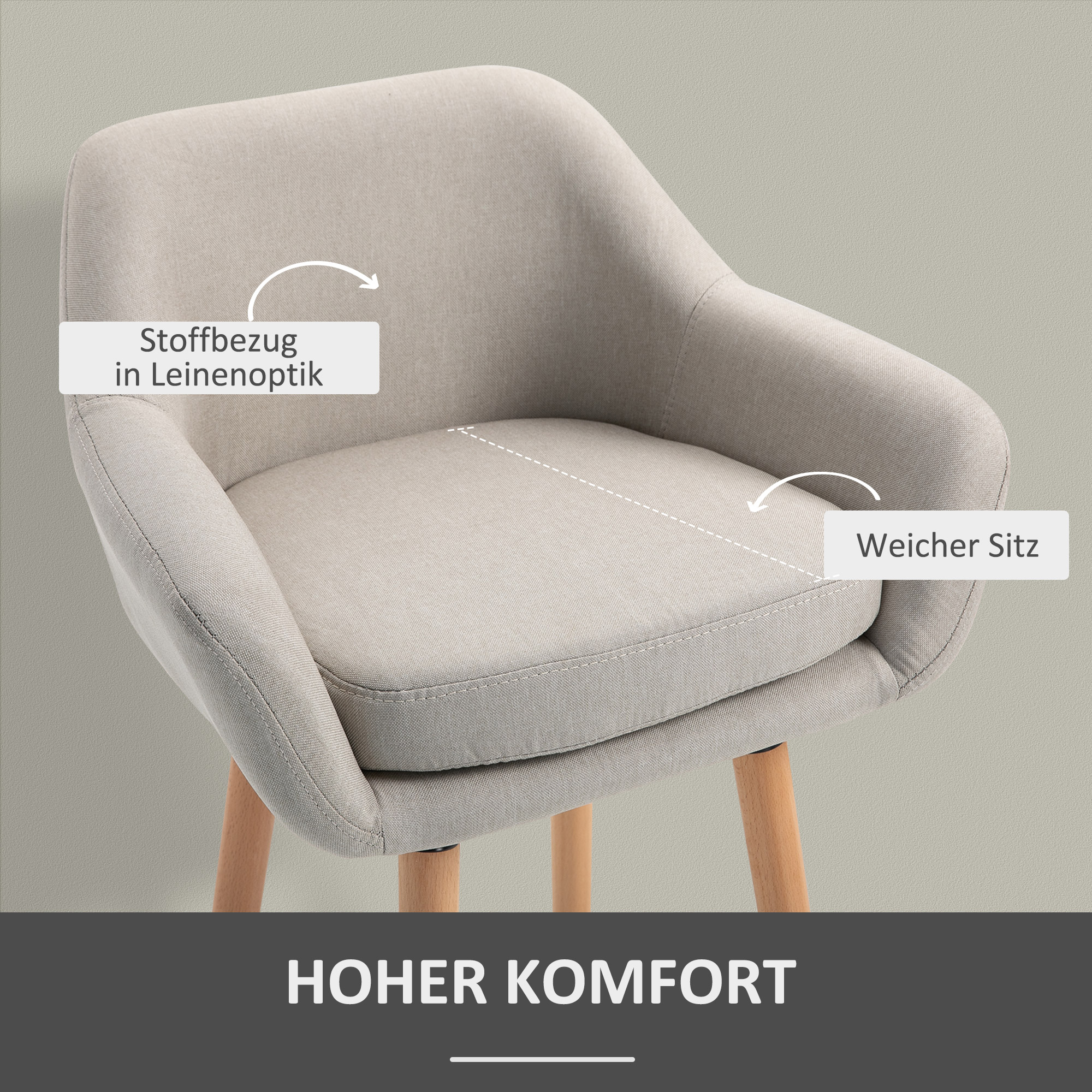 2er-Set Barhocker, inkl. Fußstütze, Massivholz, 55 cm x 48c m x 100 cm,  Beige