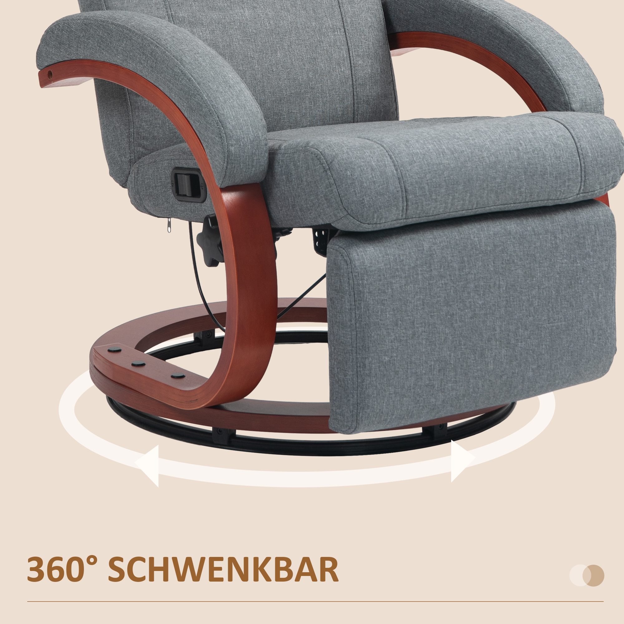 Relaxsessel mit klappbarer Fußstütze, drehbar, neigbare Lehne, Leinenoptik, bis 140 kg, Grau