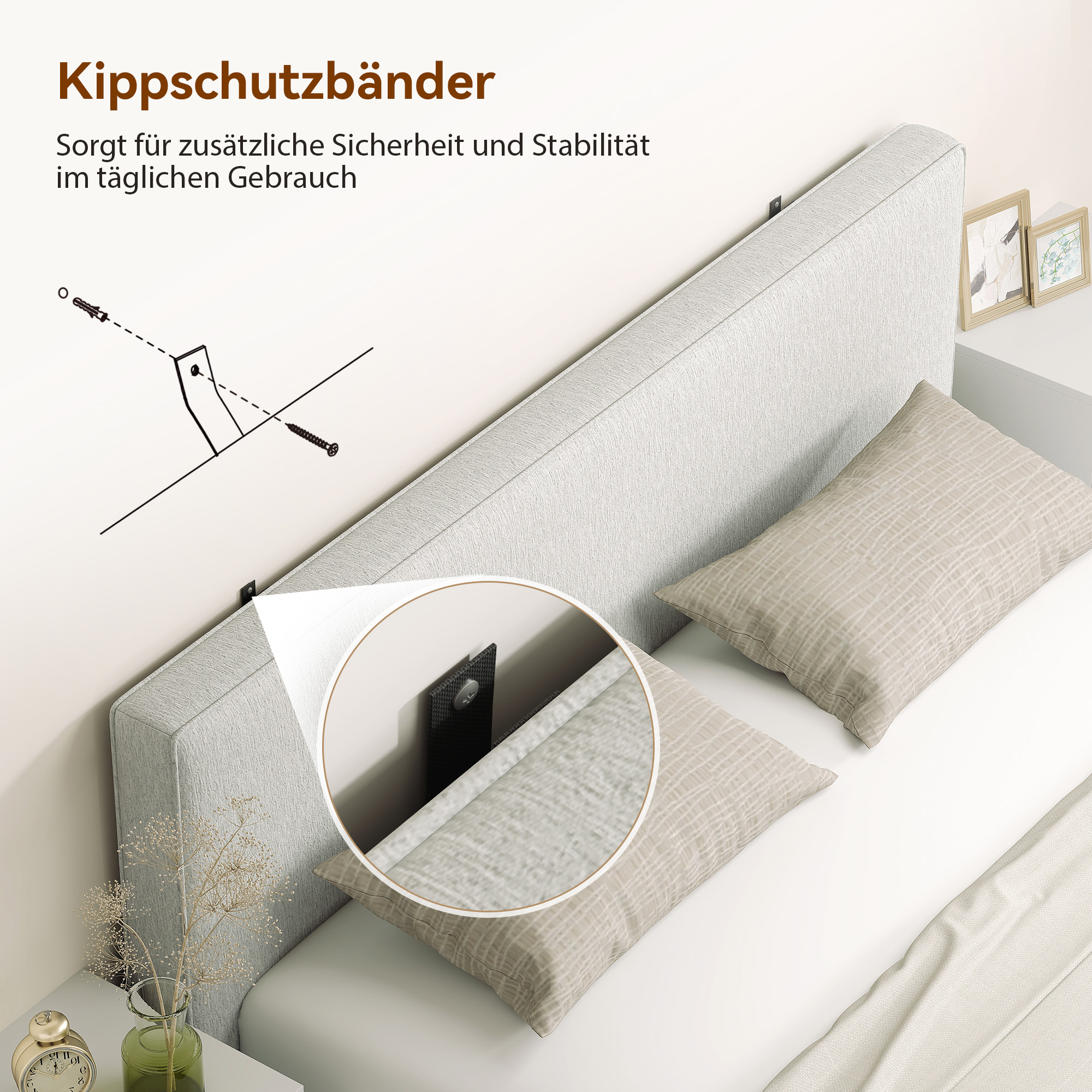 Wandmontiertes Kopfteil für Bett-Polsterung, 160 x 10 x 60 cm, Stoffbezug, Cremeweiß