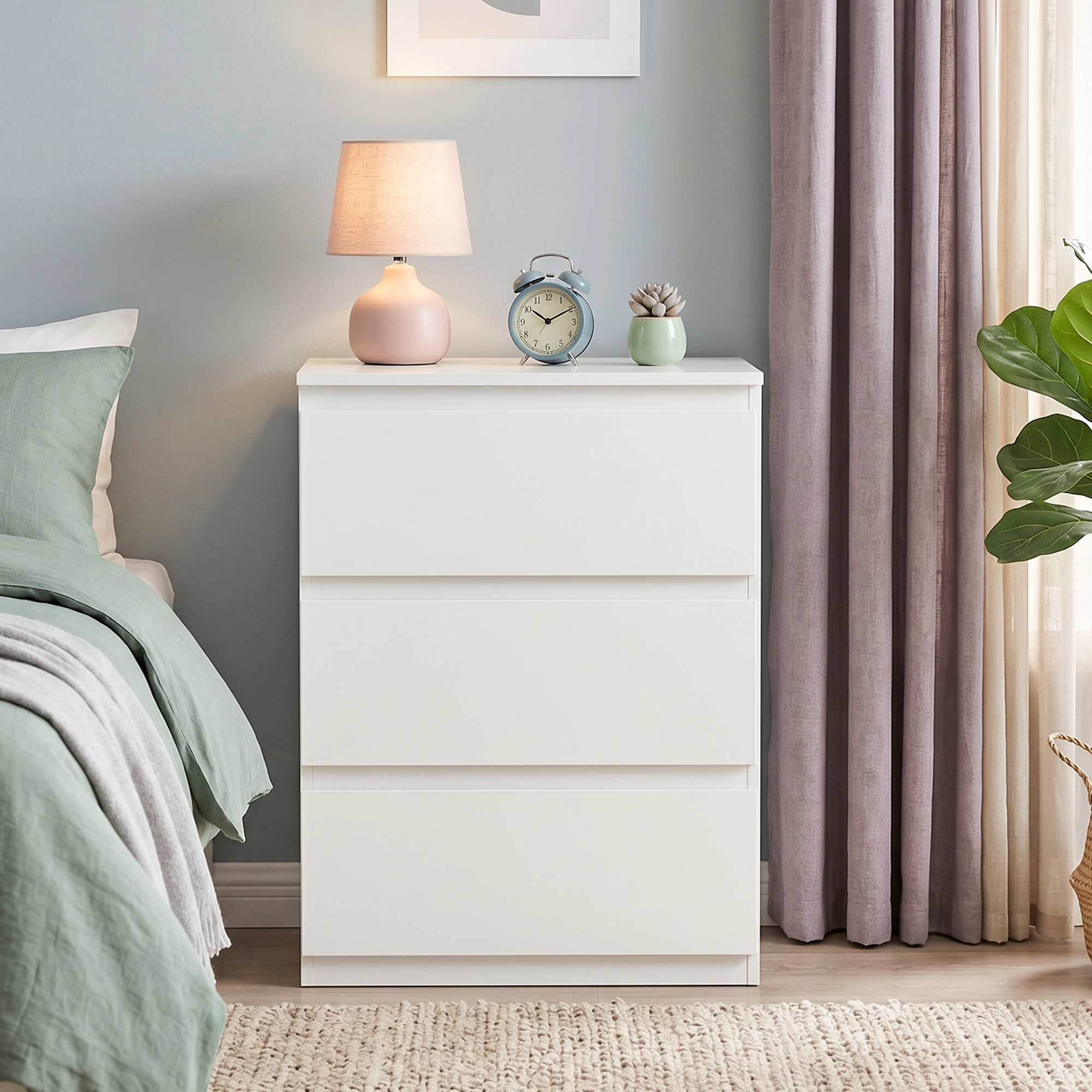 Kommode mit 3 Schubladen, Moderne Aufbewahrungsmöbel für das Schlafzimmer, Weiß