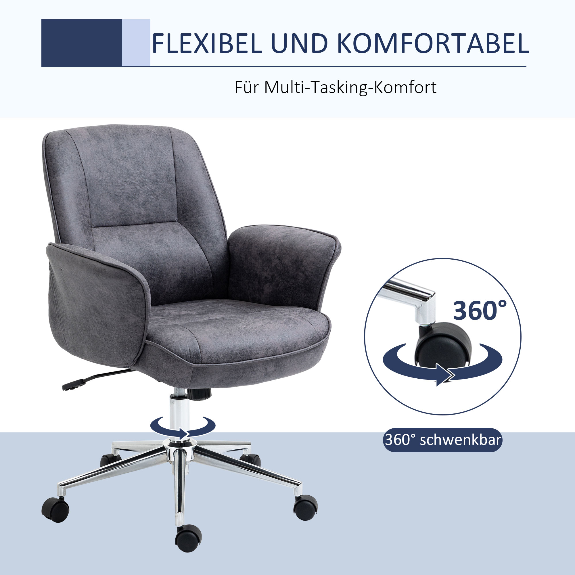 Bürostuhl, Schreibtischstuhl, höhenverstellbar, Wippfunktion, drehbar, Stahl, dunkelgrau, 67 x 69 x 102cm
