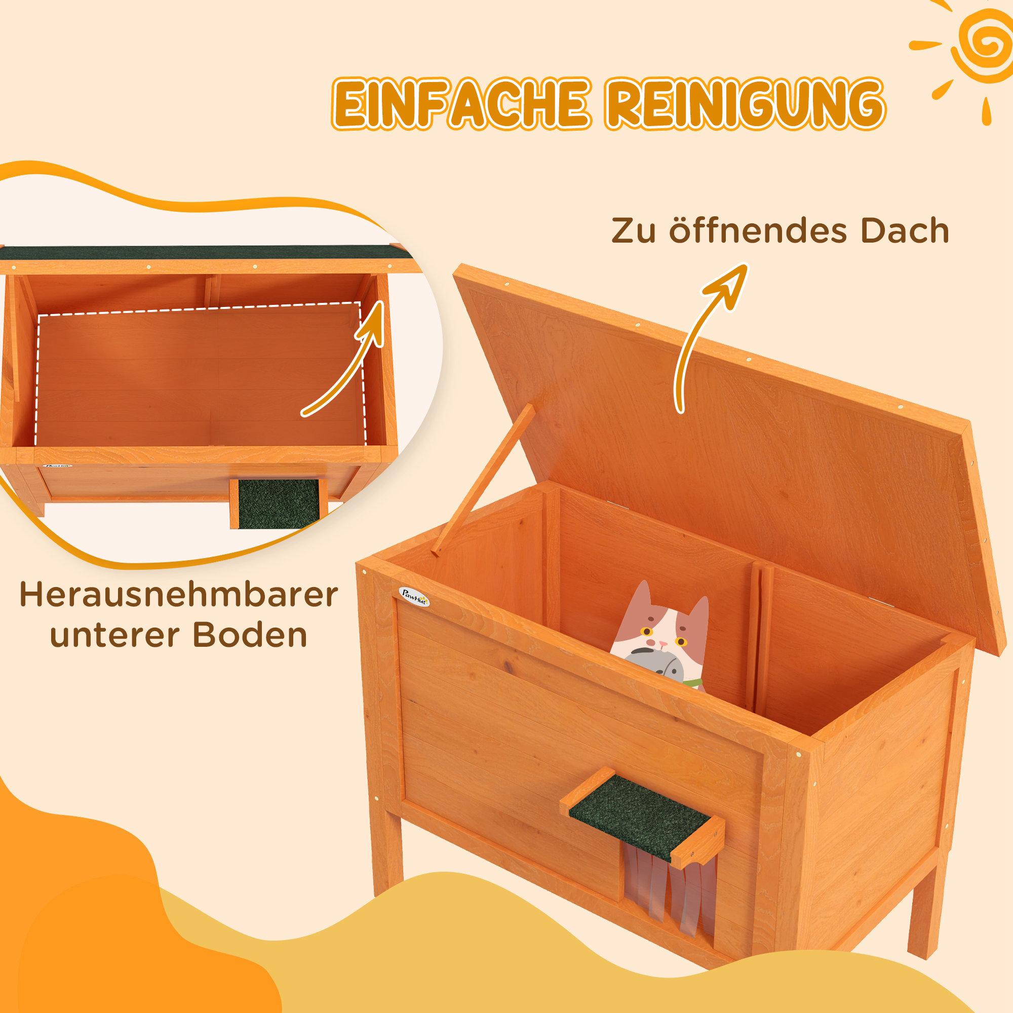 Katzenhaus Outdoor-Katzenhaus Katzenhütte, wetterbeständig, 1 Fenster, 1 Eingang, 85 x 50 x 68,5 cm, Orange+Grün