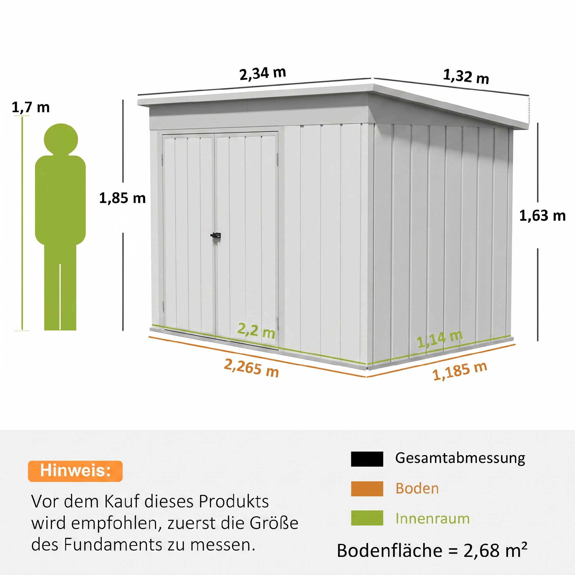 Metall Gerätehaus 2,68 m², abschließbar Geräteschuppen mit 3 Türen Lüftung Pultdach Handschuhen