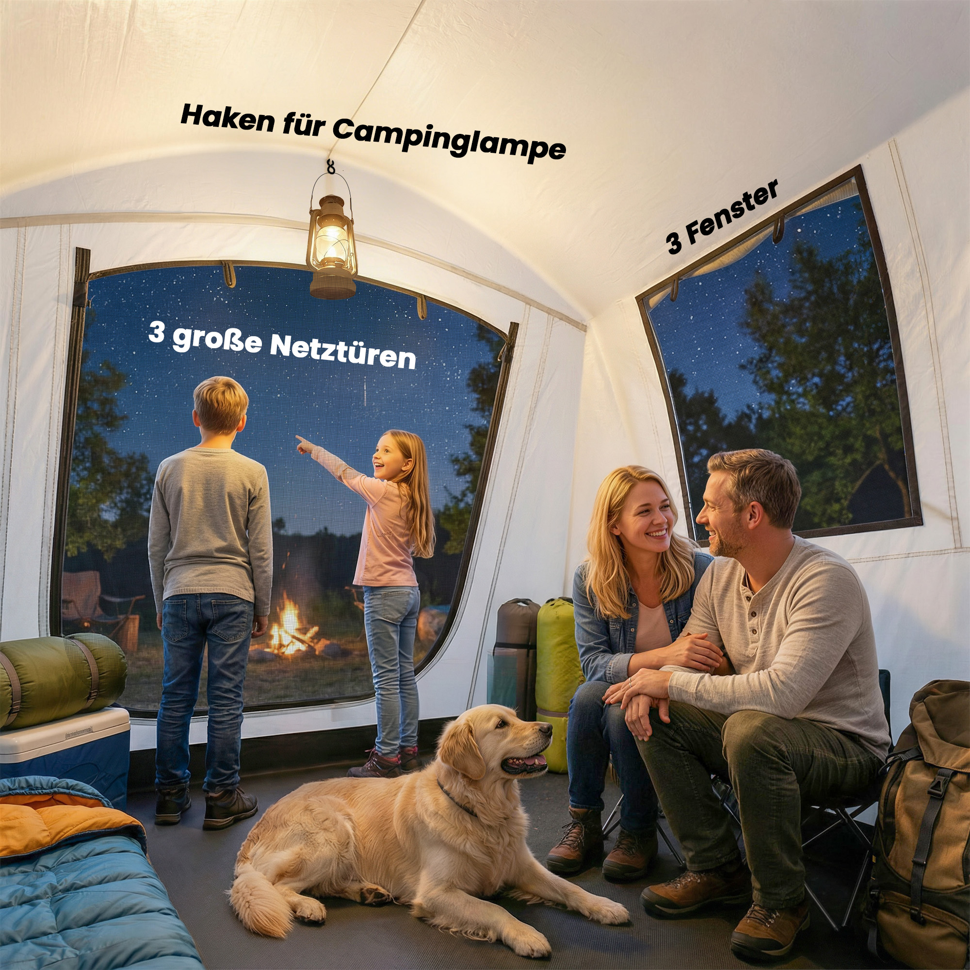 Aufblasbares Zelt 2-4 Personen Schneller Aufbau Outdoor Zelt für Camping mit Luftpumpe Mesh Fenster Heringen Vordach