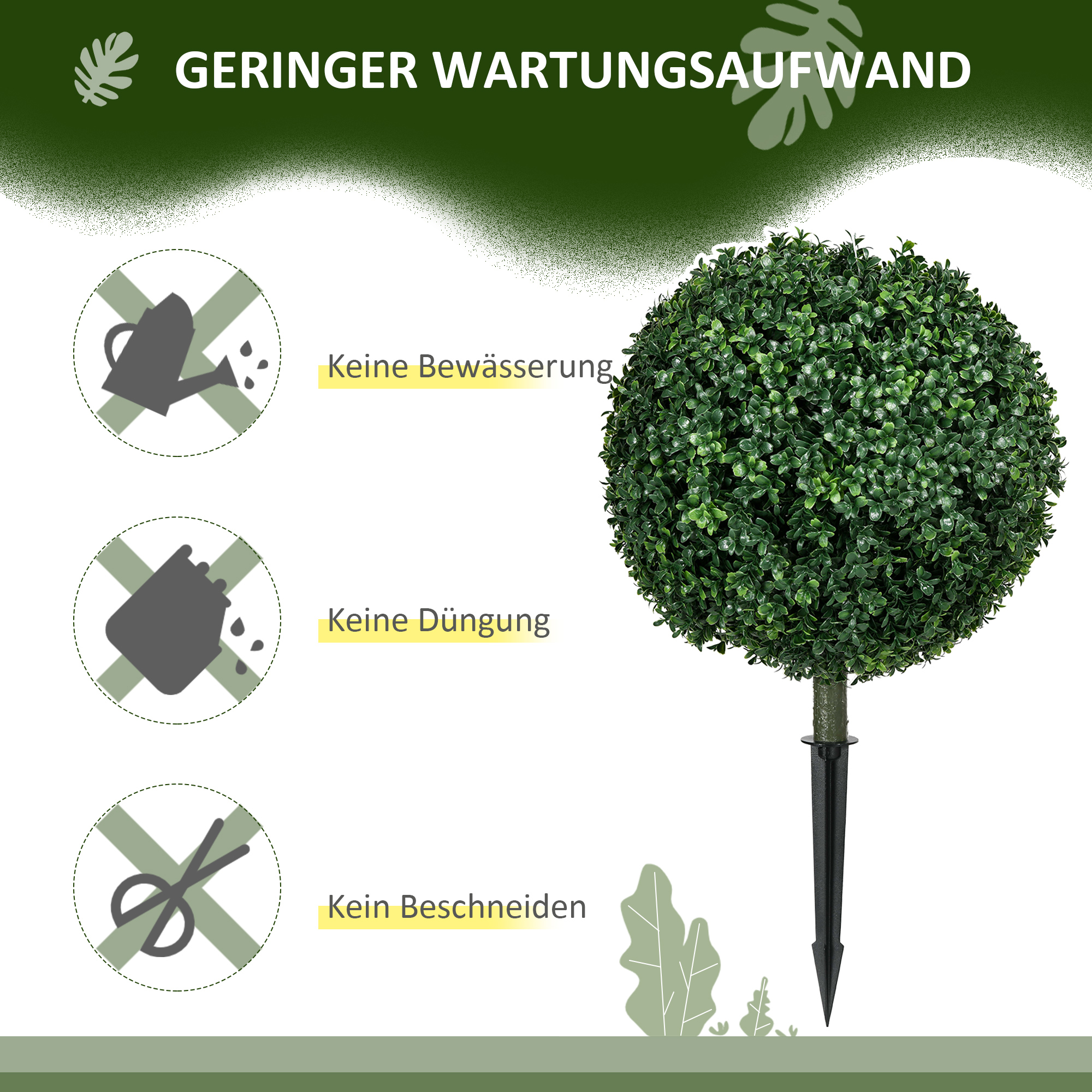 Künstlicher Buchsbaum im 2er-Set, realistisch, wetterfest, pflegeleicht, 70 cm