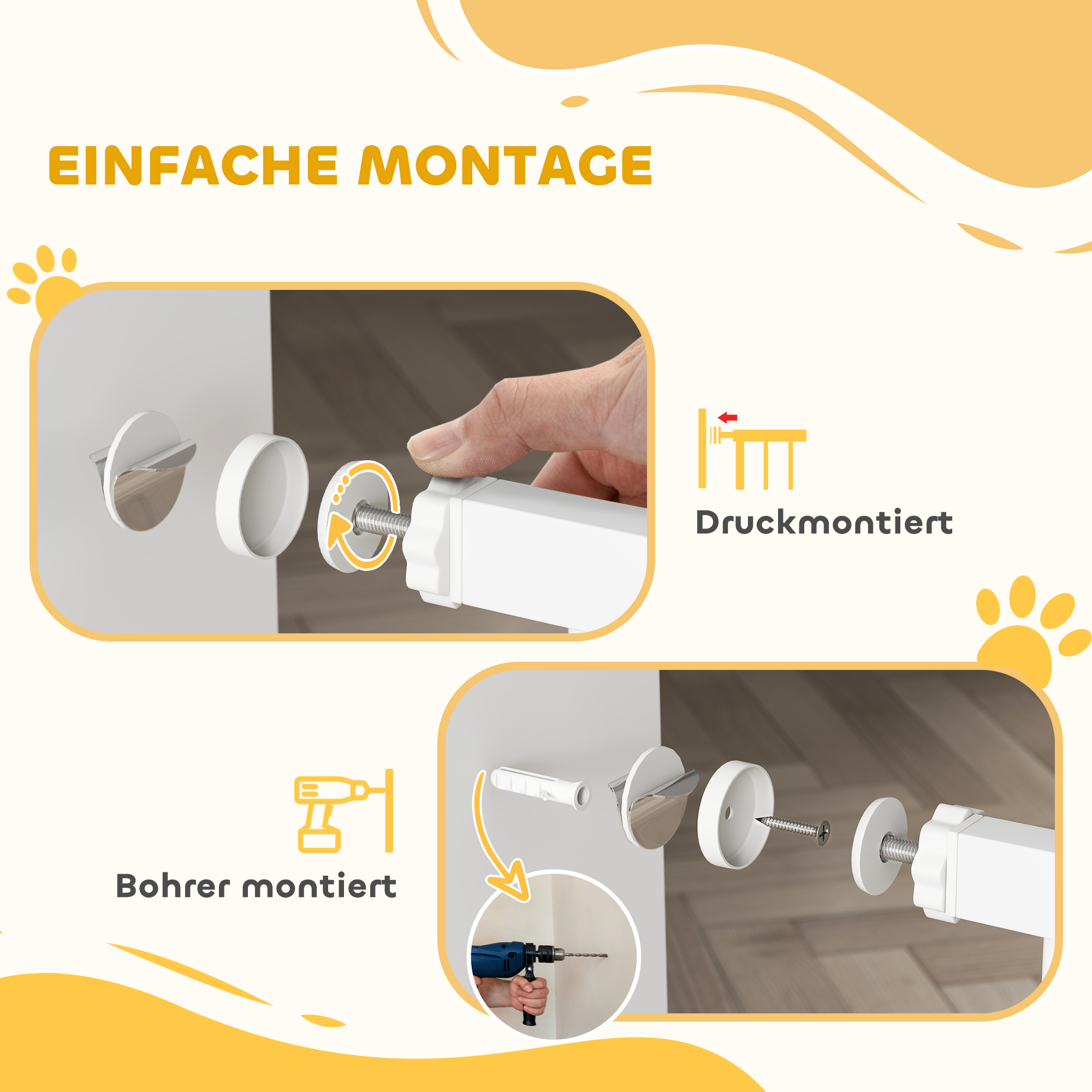 Hunde-Absperrgitter, doppelte Verriegelung, selbstschließende Tür, 104 cm hoch, Stahl, Weiß