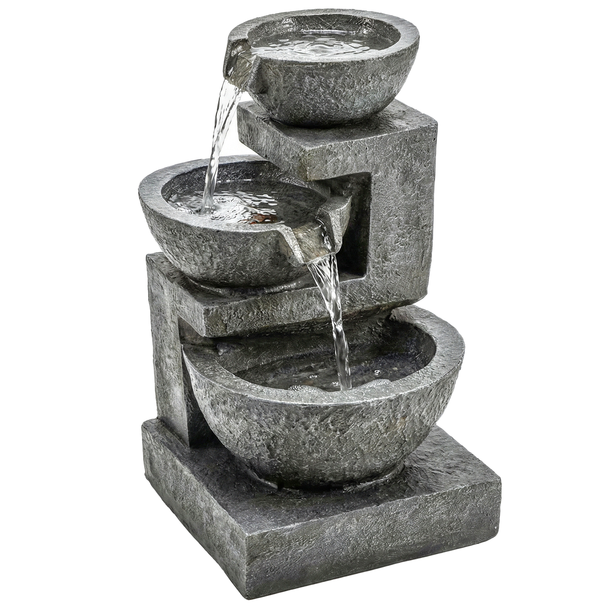 Springbrunnen 3-stufig Gartenbrunnen mit LED Beleuchtung Pumpe Steinoptik, Verstellbar 40 x 37 x 61 cm