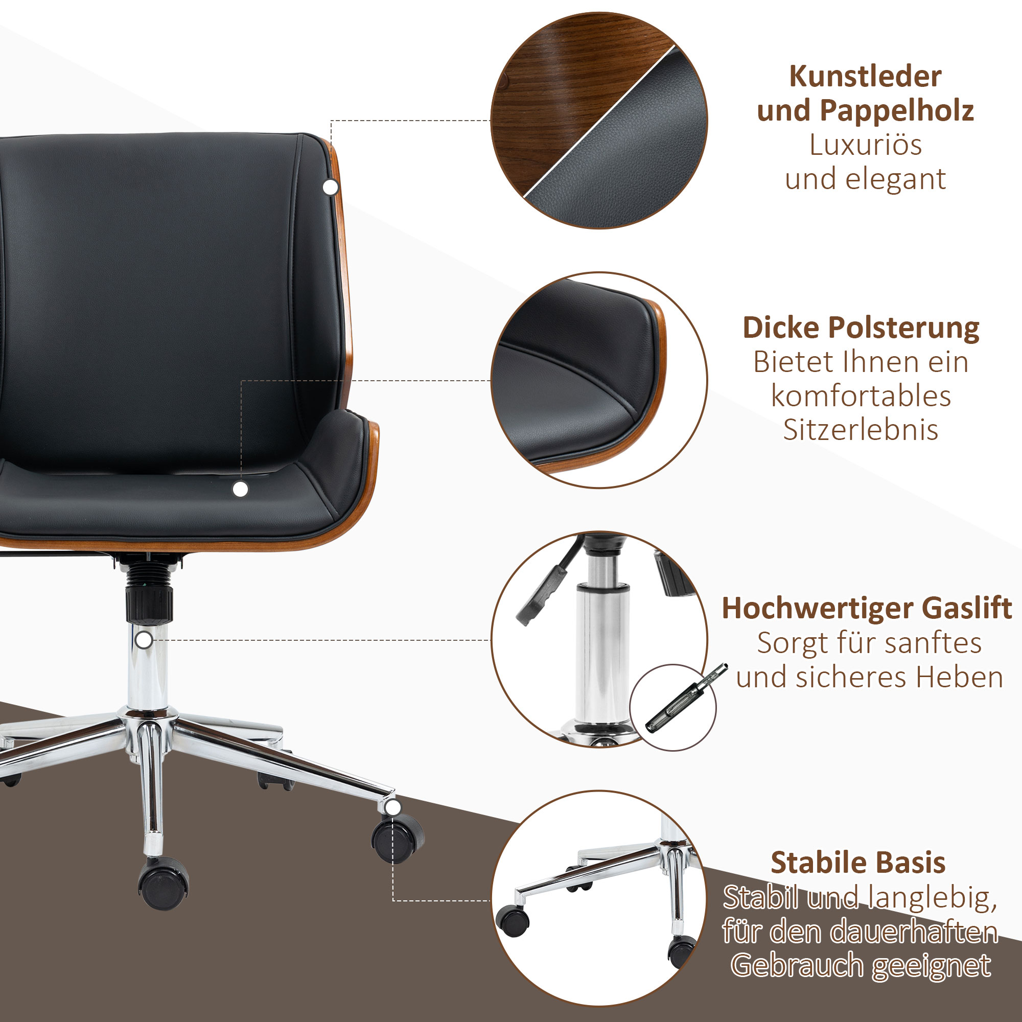 Schreibtischstuhl Computerstuhl, Wippfunktion, höhenverstellbar, Schwarz + Silber