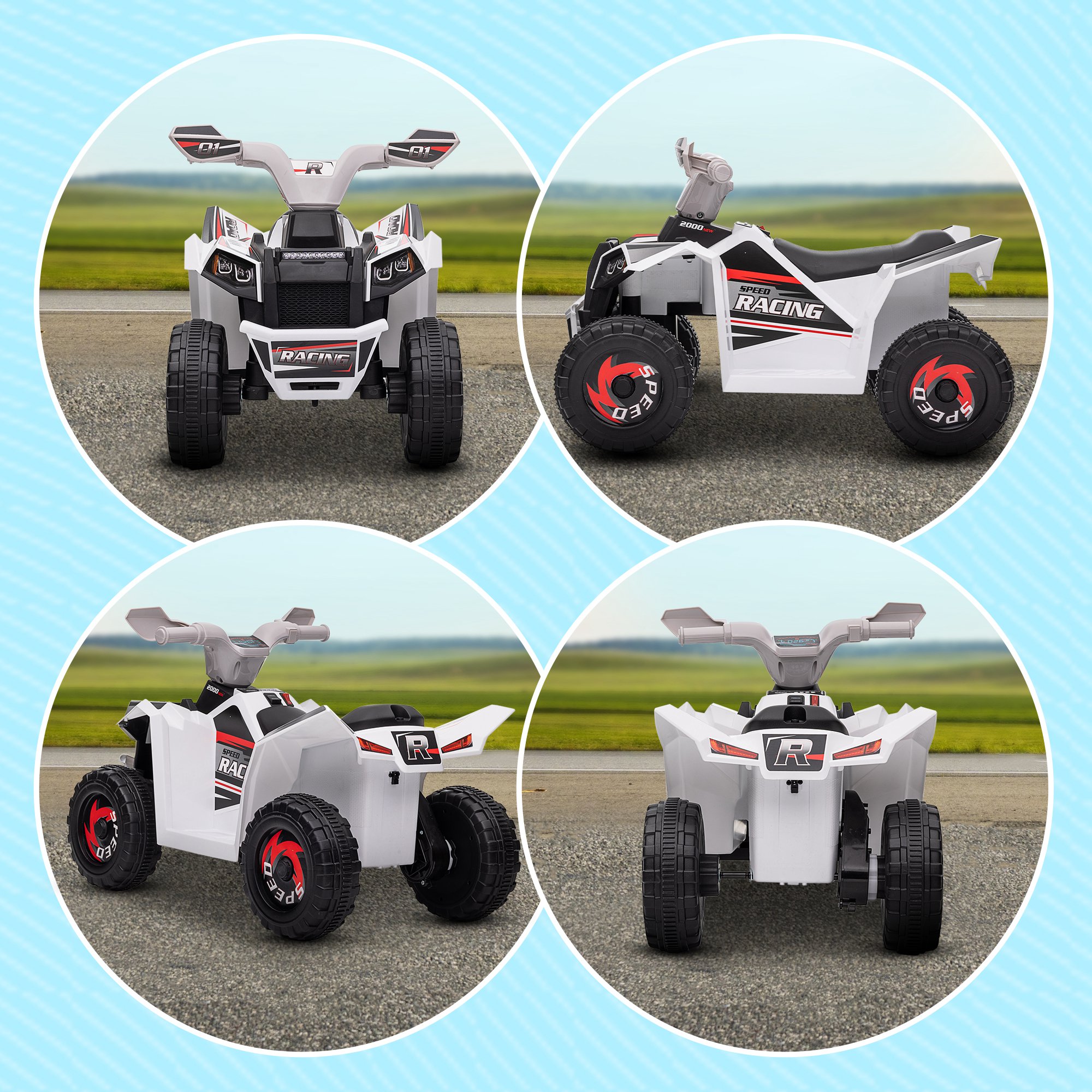 Elektro-Kinderquad, 2,5 km/h, Vorwärts- & Rückwärtsgang, für 18-36 Monate, Weiß