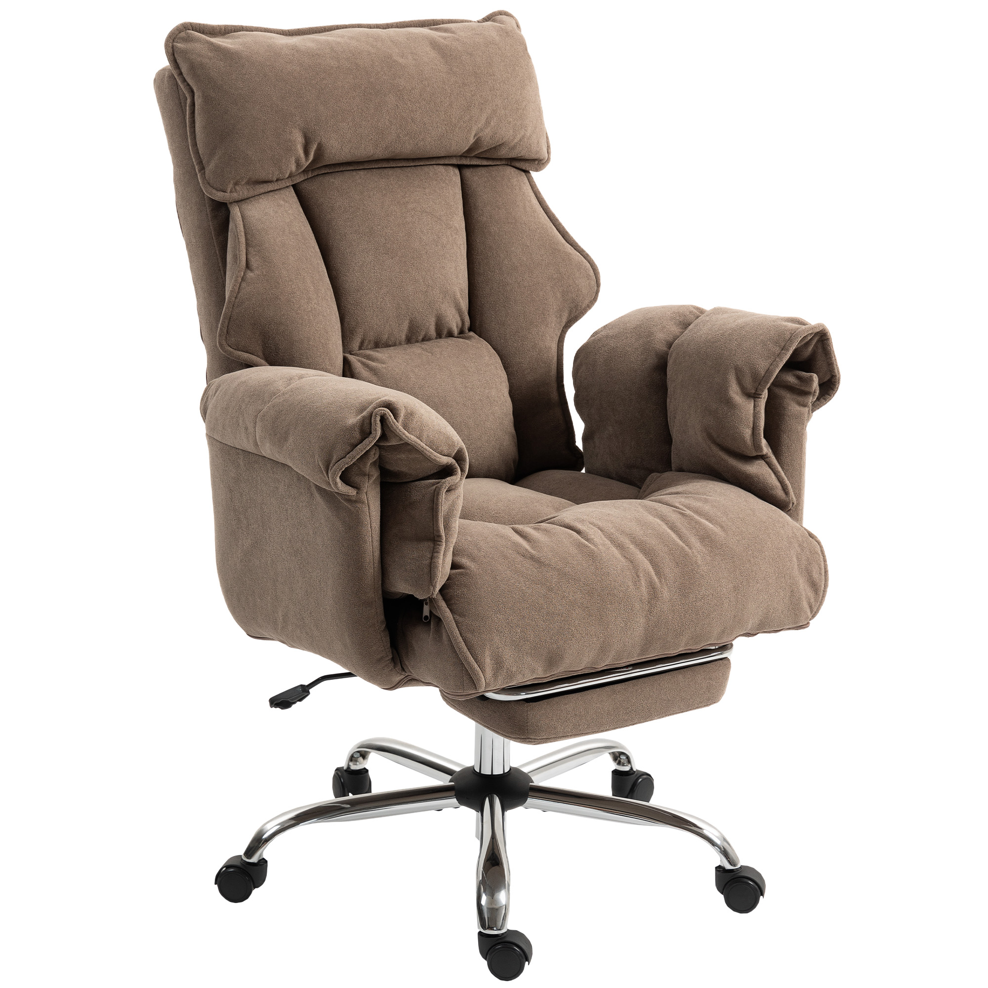 ergonomischer Bürostuhl, neigbare Rückenlehne, Fußstütze, weicher Stoff, Hellbraun