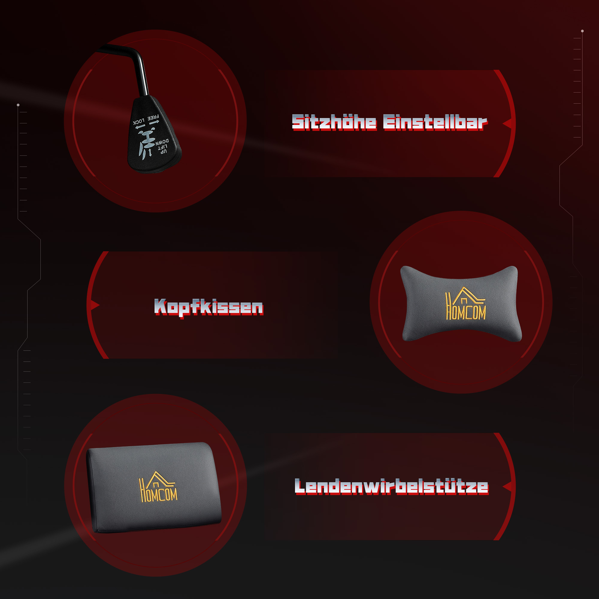 Ergonomischer Gaming-Stuhl mit 3D-Armlehnen, verstellbar, rollbarer Schreibtischstuhl mit Lendenstütze, Grau