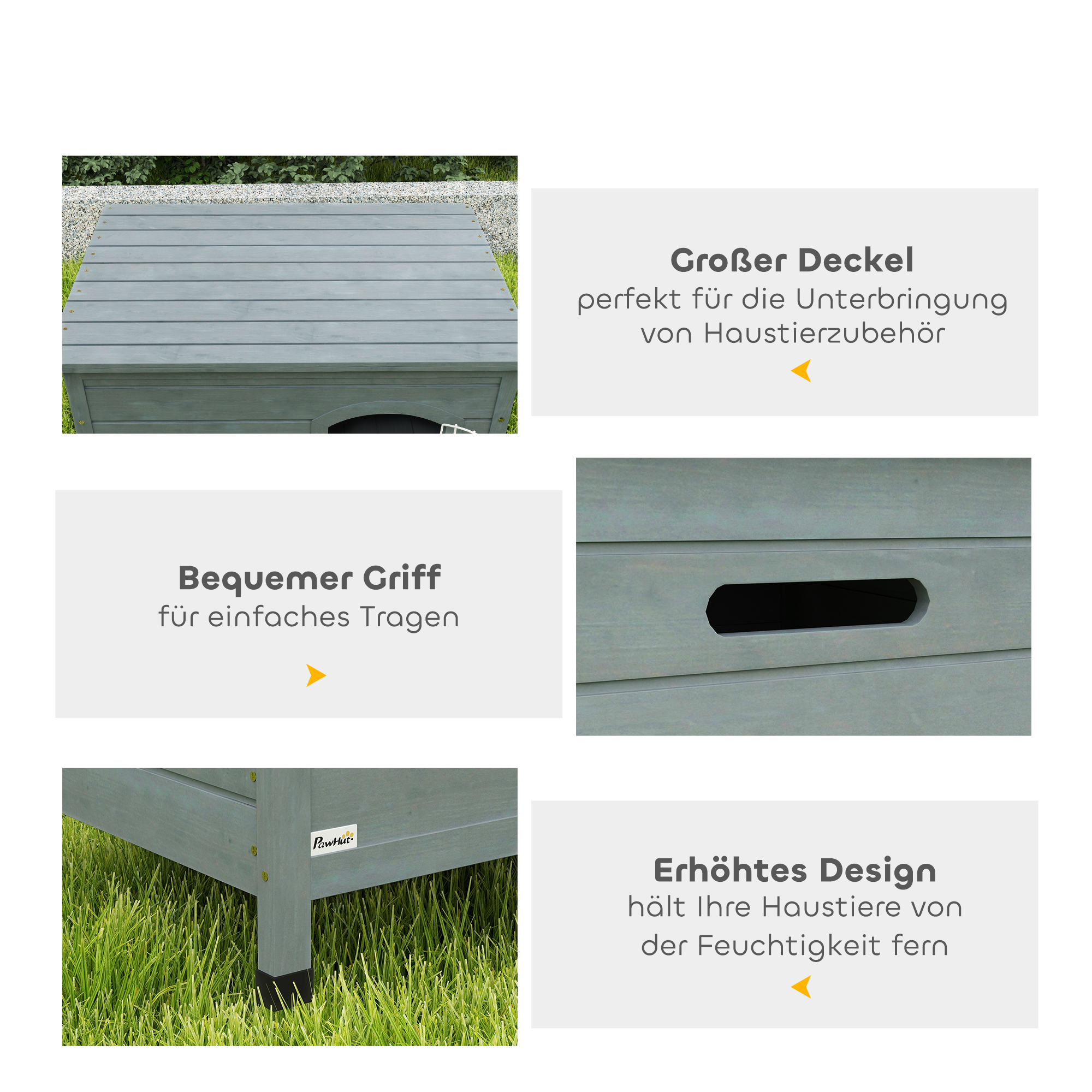 Hundehütte, Hundehaus mit Tür, Hundebox, Haustierhütte, Tannenholz, Dunkelgrau