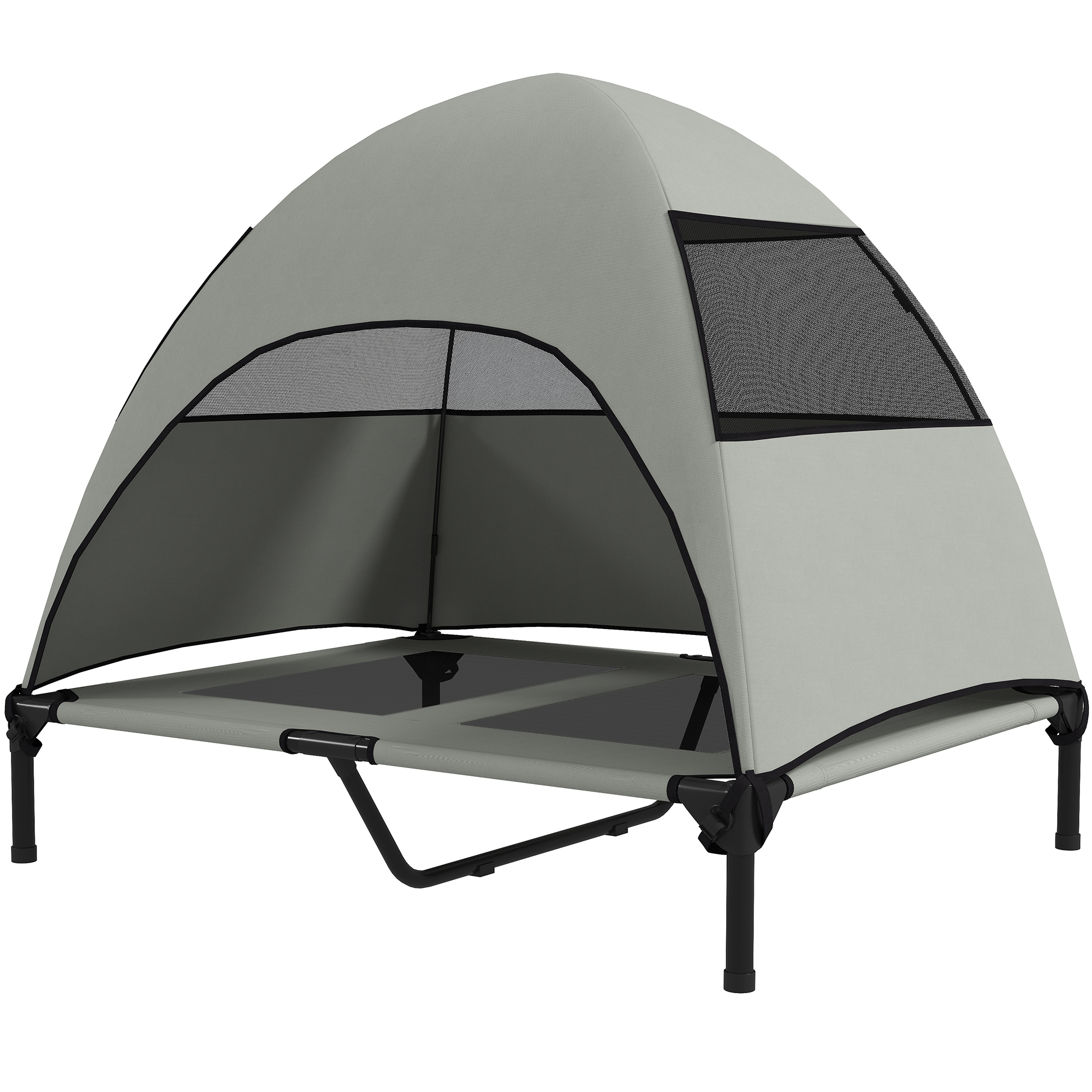 Hundeliege Outdoor mit Dach, erhöhtes Hundebett für Große Hunde, 91 x 76 x 90 cm, Hellgrau