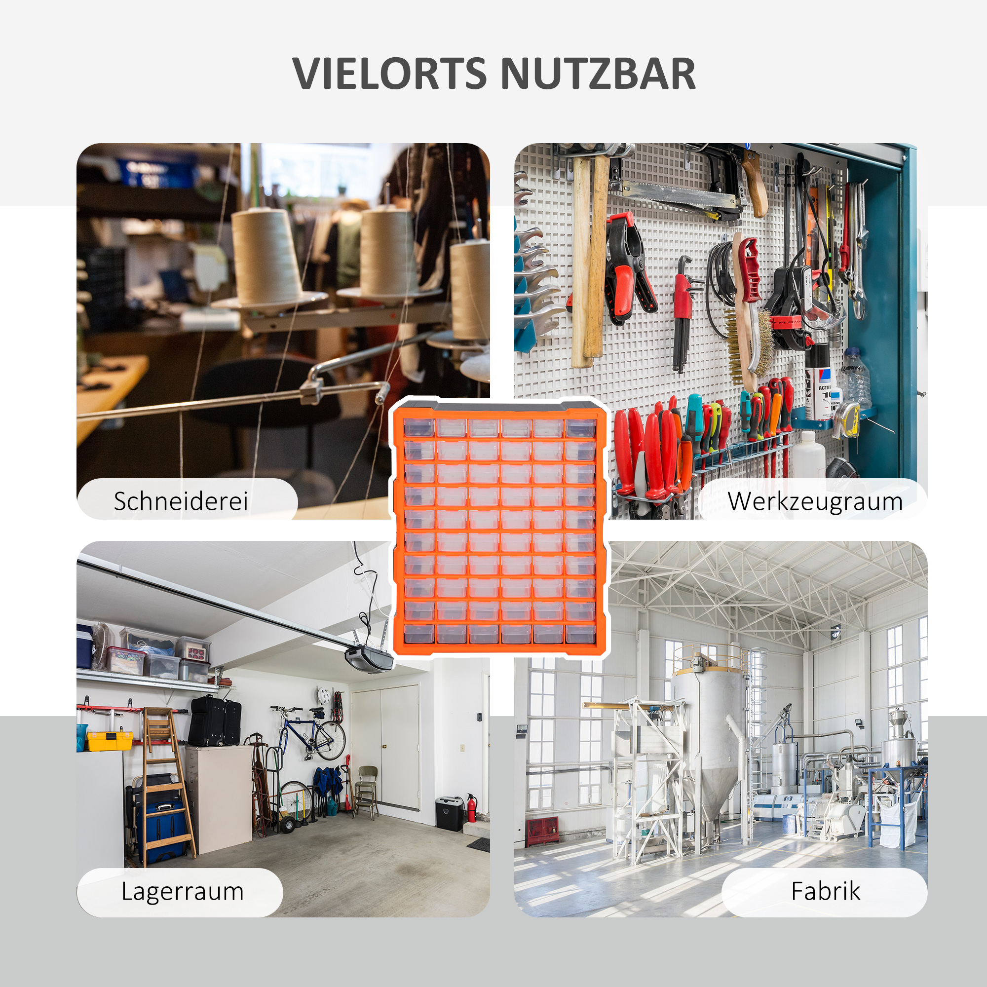 Sortierkasten Kleinteilemagazin Teile Box Aufbewahrungsbox 60 Fächer Orange L38 x B16 x H47,5 cm