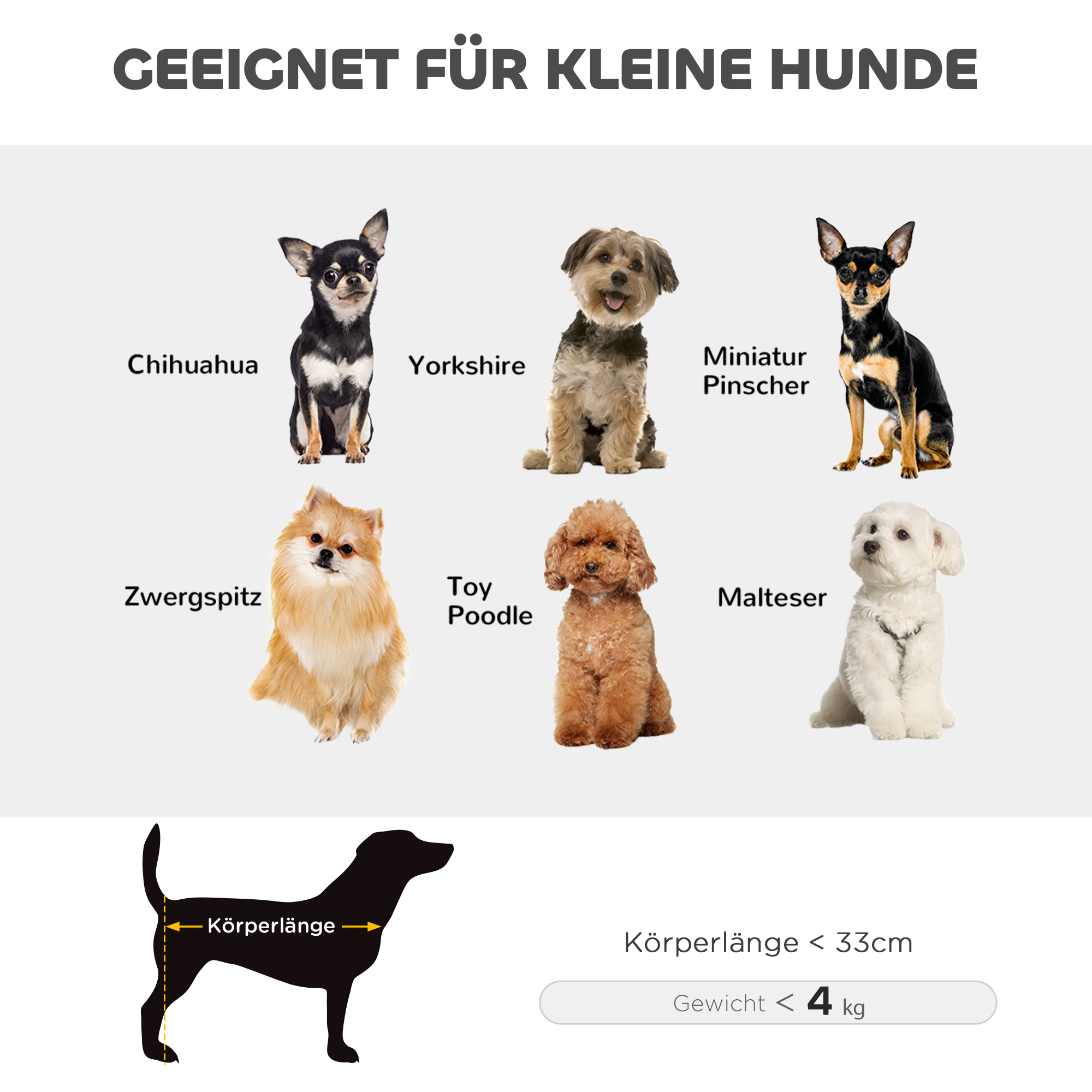 Hundewagen, klappbarer Hundebuggy für Zwergenhunde bis zu 4 kg, zusammenklappbarer Katzenbuggy mit Griffstange, waschbarem Kissen, Sicherheitsleinen, Aufbewahrungstasche, 4 Räder, Schwarz