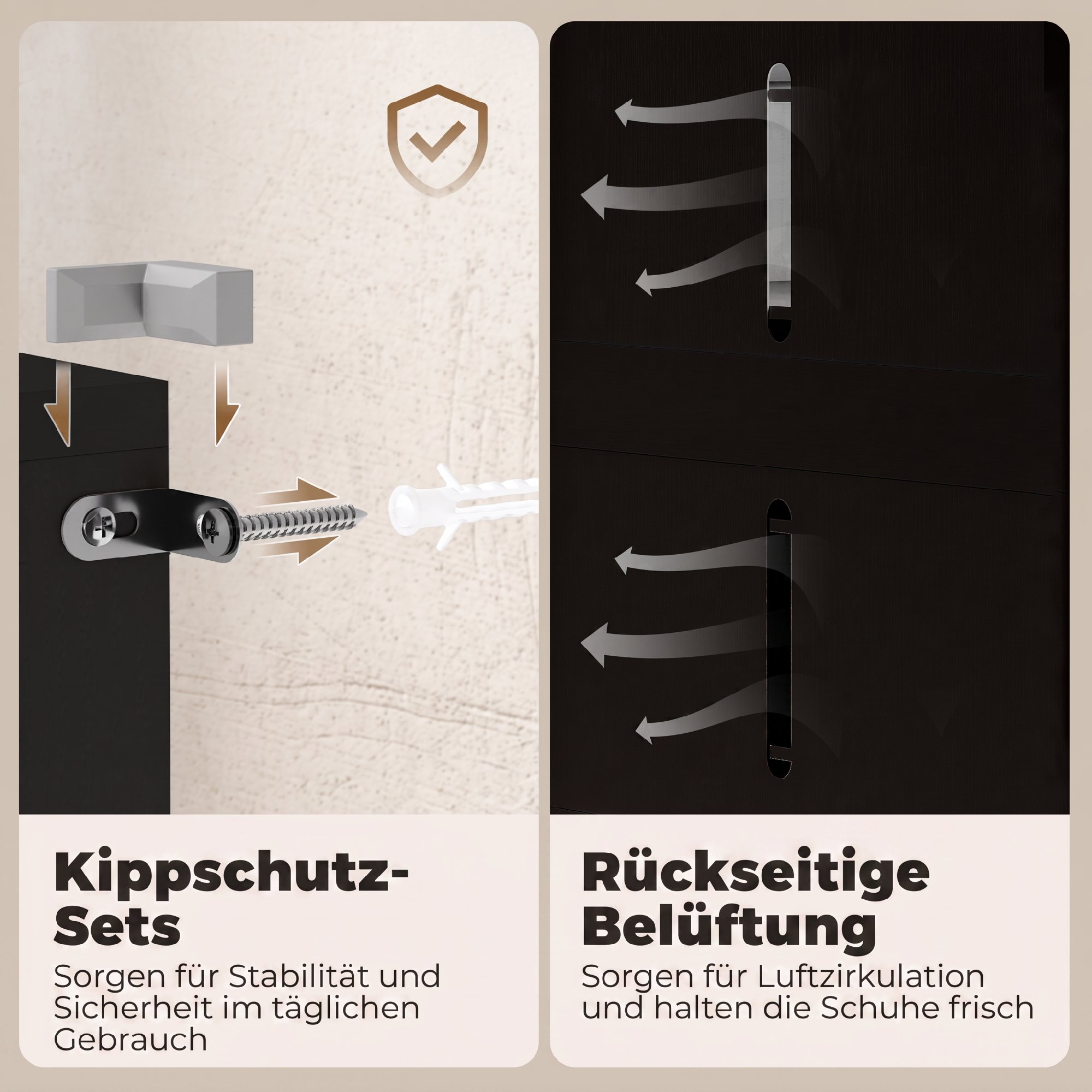 5-stufiger Schuhschrank für 20 Paar Schuhe, verstellbare Regale, für Eingangsbereich, Flur, Schwarz