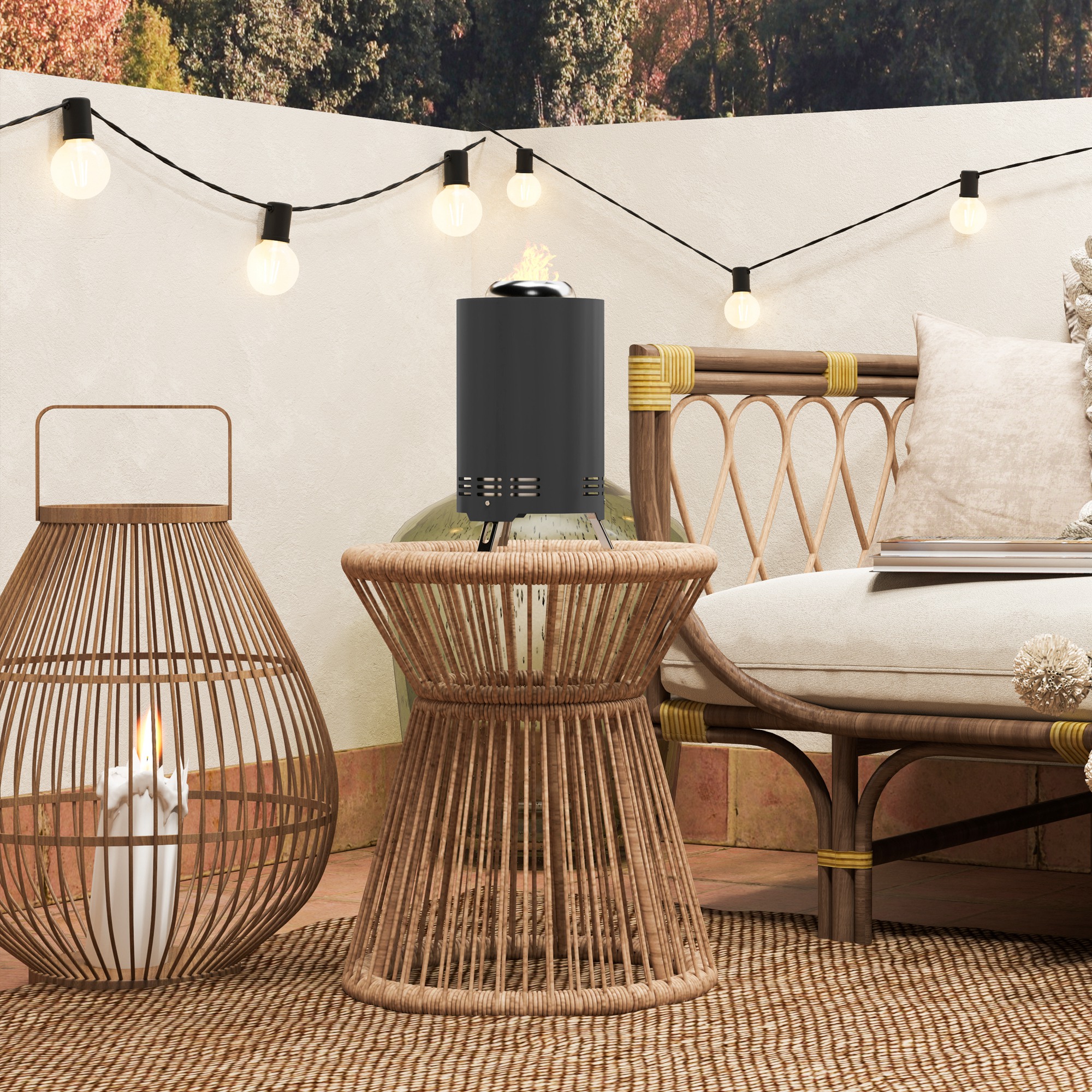 Feuerschale Ø16x25cm aus Edelstahl Feuerstelle mit Schürhaken Rauchfreie Feuerschalen Grau