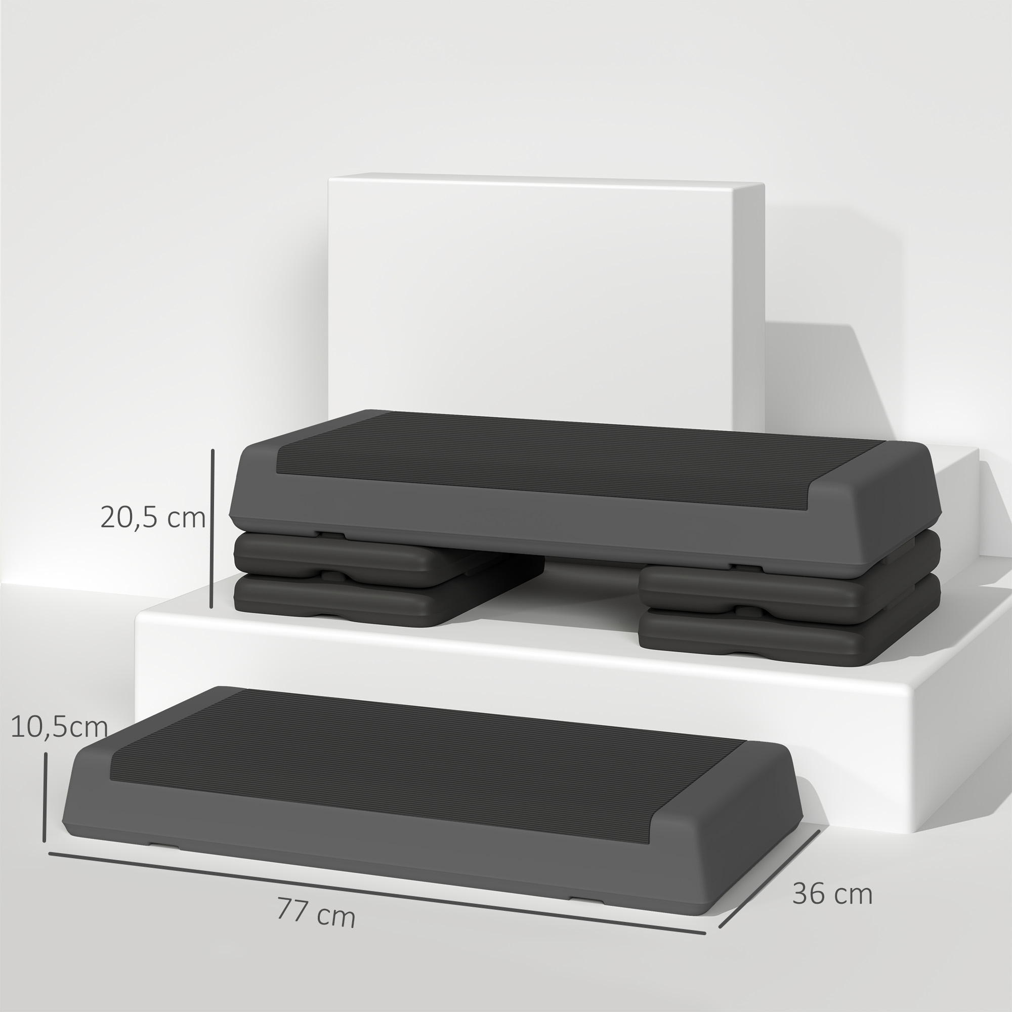 Höhenverstellbarer Fitness-Stepper, rutschfest, für Zuhause, das Fitnessstudio oder das Büro geeignet, Kunststoff, Grau