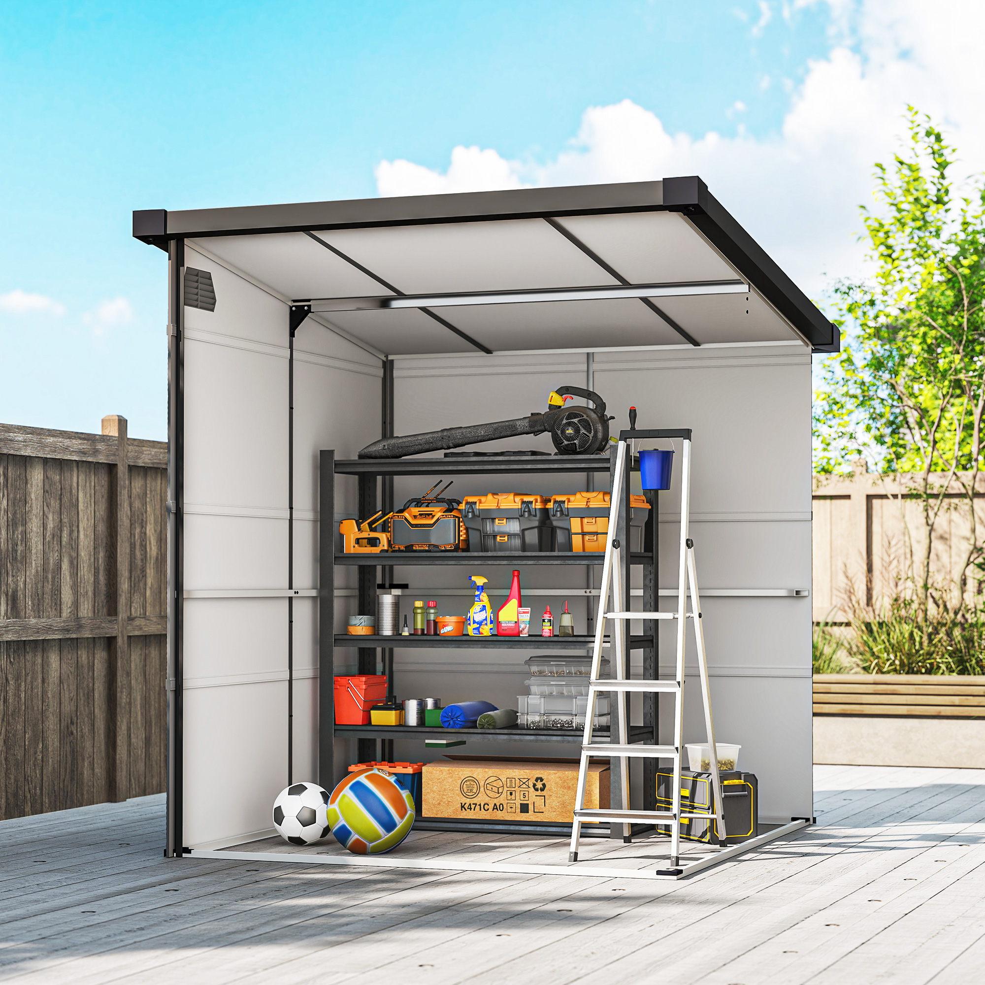 1,9 x 1,9  m Gartenschuppen, Werkzeugschuppen aus Kunststoff , verschließbare Türen, 2 Lüftungsöffnungen, Dunkelgrau