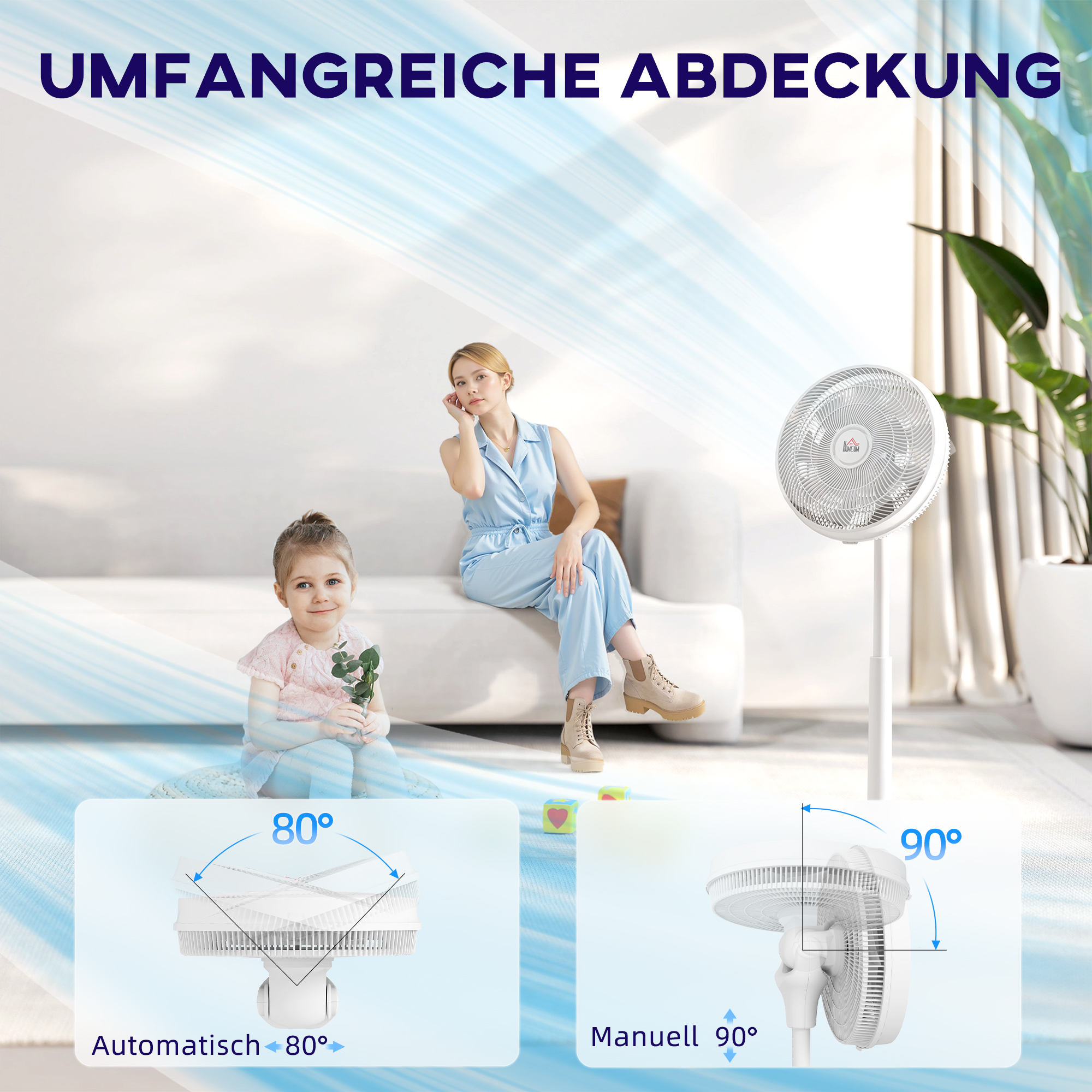 Ventilator, Klimaanlage, 3 Modi, LED-Anzeige, schwenkbar, Kunststoff, Weiß