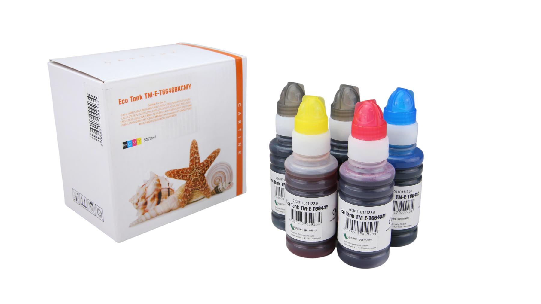 Multipack T6646 alternativ Eco Tank Nachfüllflasche für Epson / C13T664640 / 2x schwarz CMY / 70ml Multipack T6646 alternativ Eco Tank Nachfüllflasche für Epson / C13T664640 / 2x schwarz CMY / 70ml