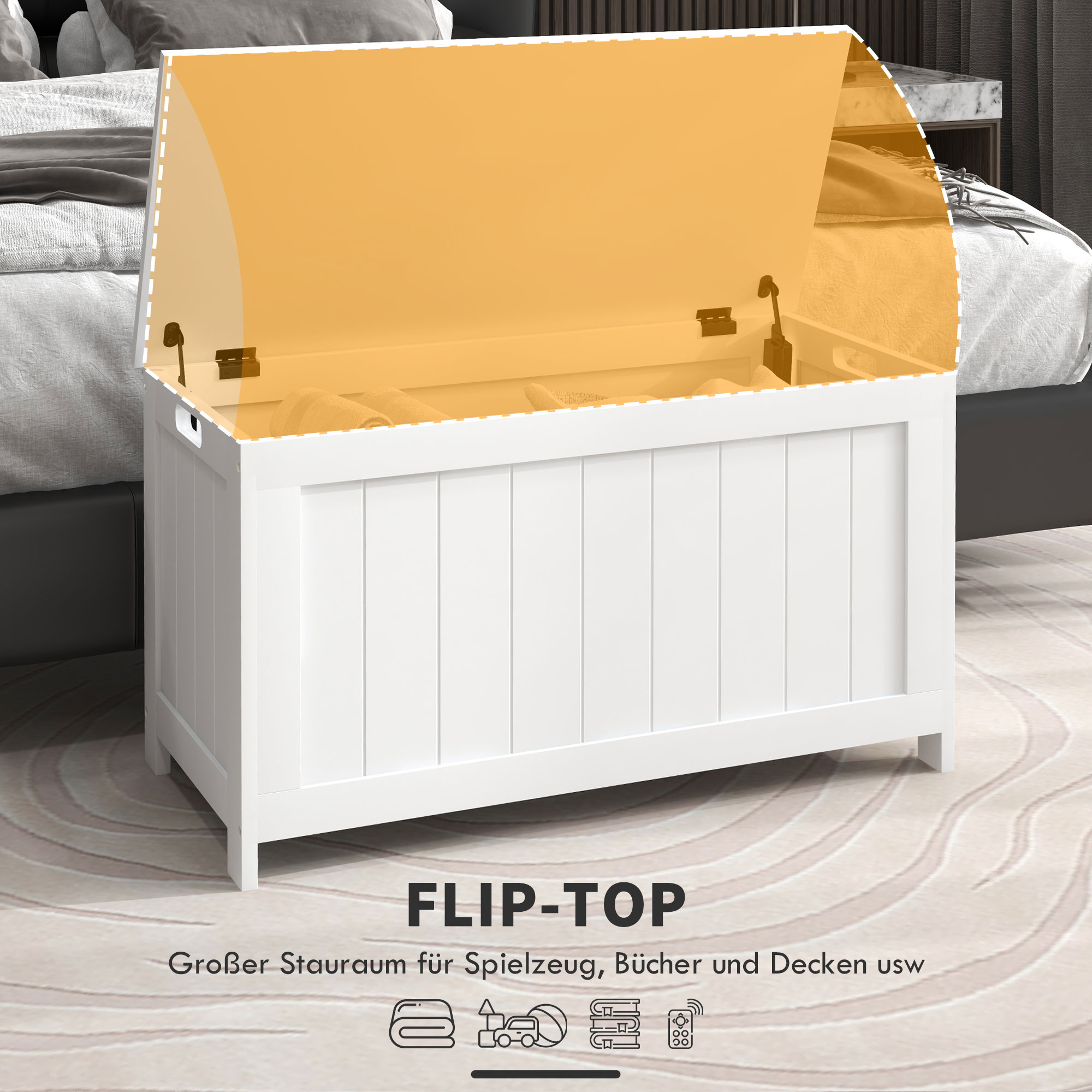 Aufbewahrungsbox Aufbewahrunskiste Spielzeugtruhe, MDF, 2 Griffe, 81 x 40 x 46 cm, Weiß
