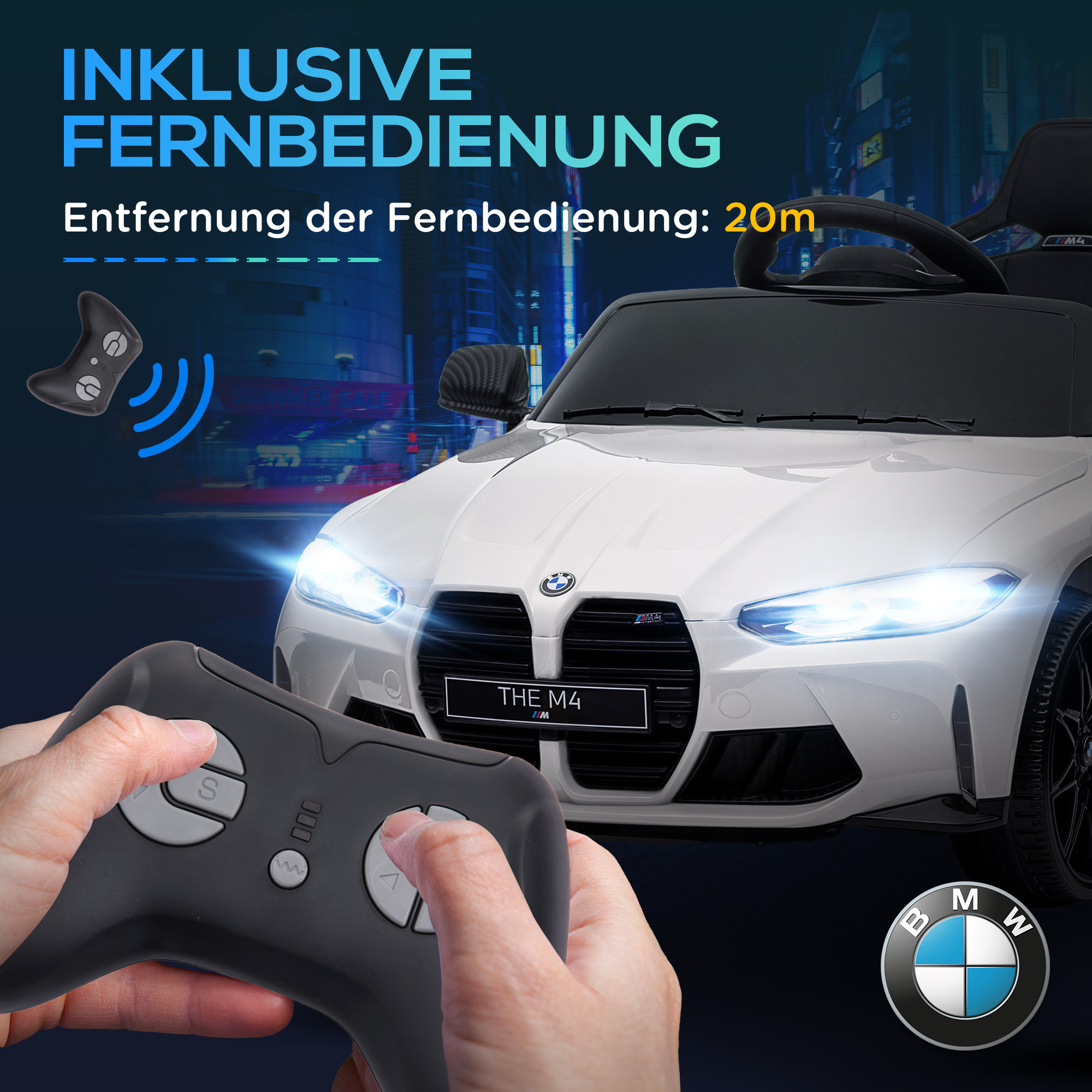Elektro Kinderauto BMW M4, Sound & Licht, 3-5 km/h, inkl, Fernsteuerung, für 3-5 Jahre, Weiß