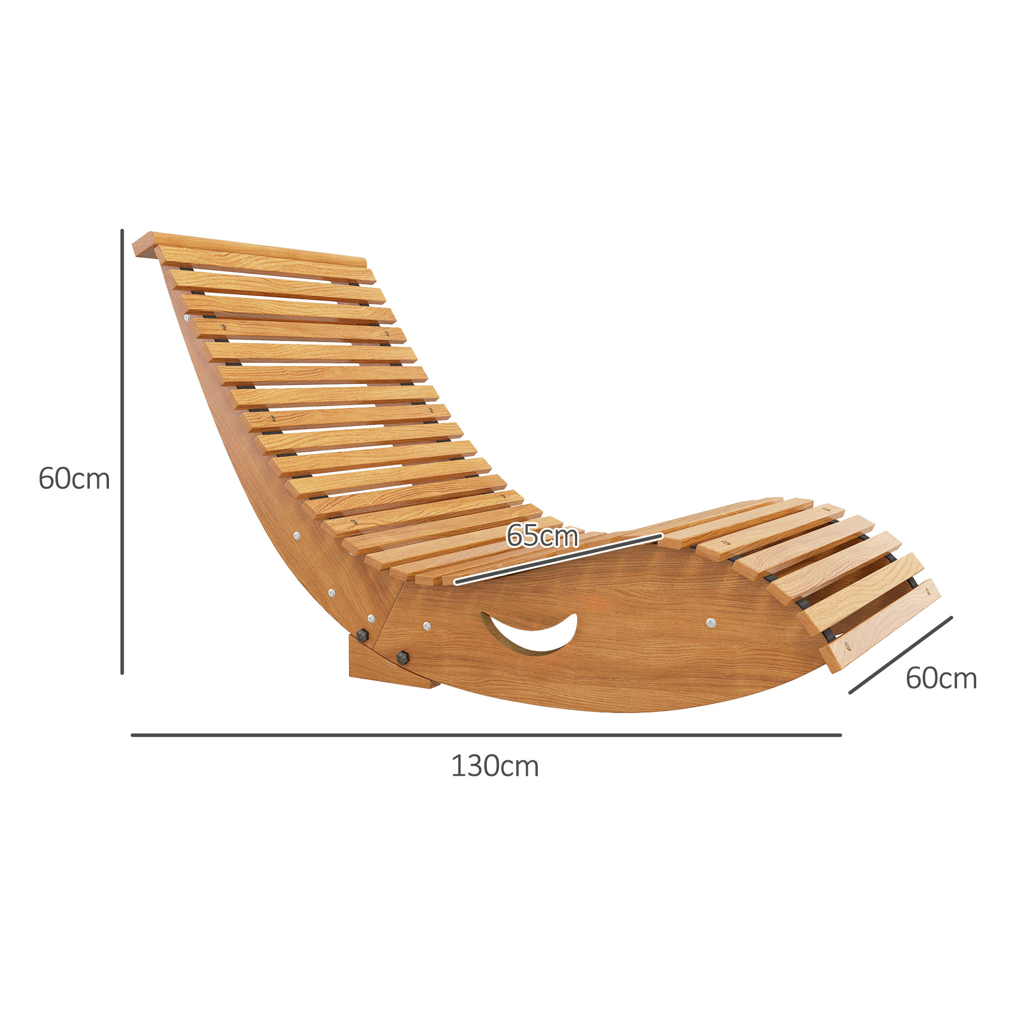 Outdoor Schaukelstuhl, Hochlehner, einstellbare Basis, Kiefernholz, 130 x 60 x 60cm, Hellbraun