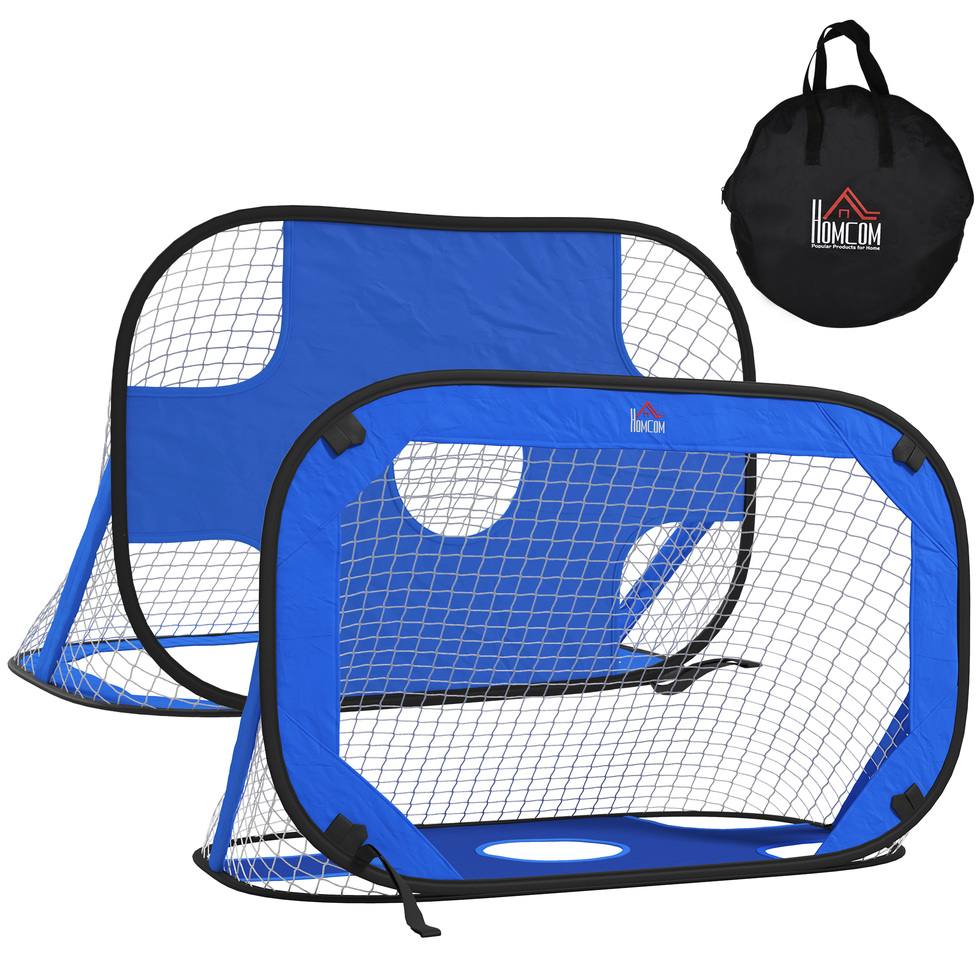 Fußballtore, Pop Up Tor, Tragbares Fußballnetz, 2er Set Minitore, mobil mit Tragetasche, Faltbar, Blau, 123 x 80 x 80 cm