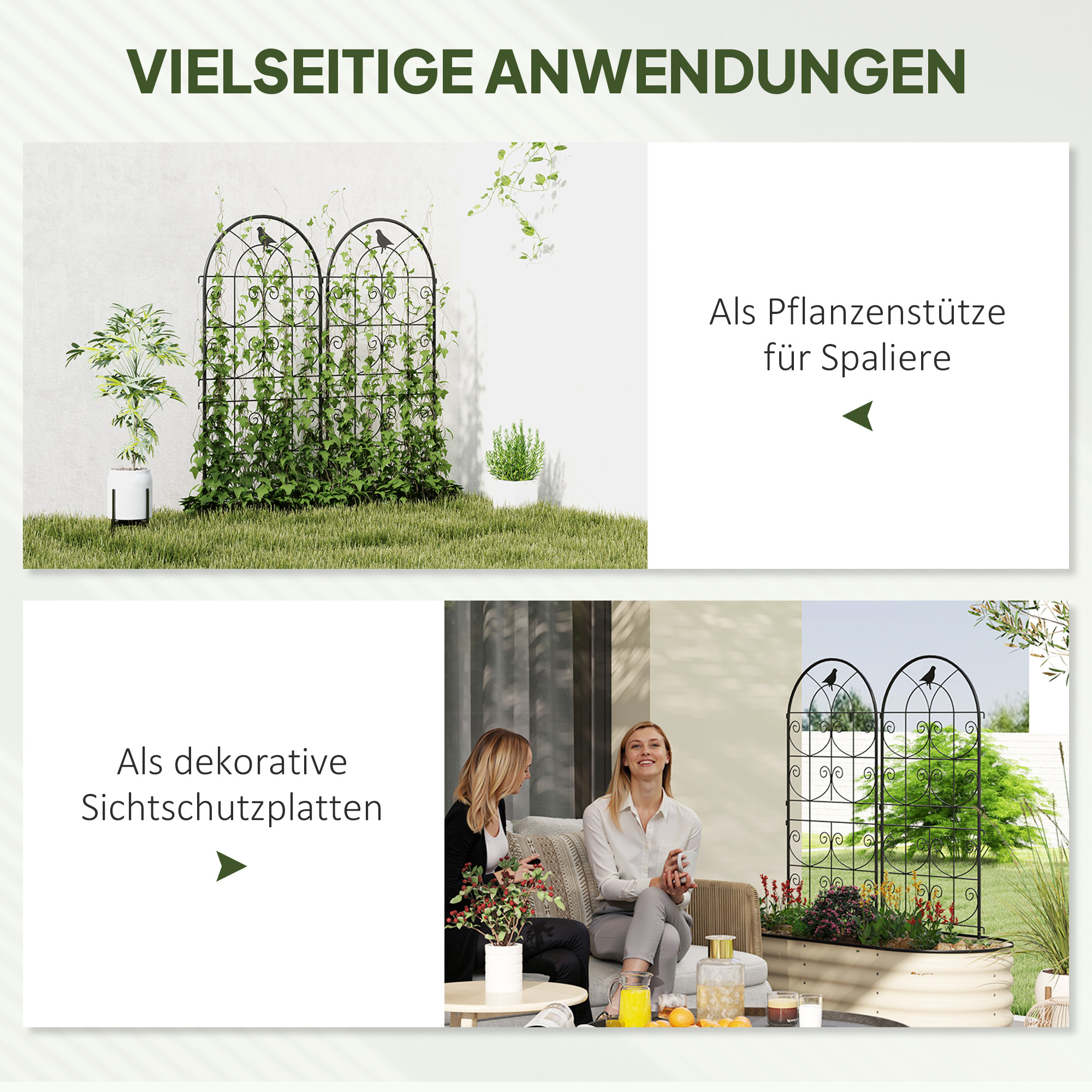 Rankgitter Metall 2er Set zum Stecken rostfrei Rankhilfe mit Vogeldesign für Kletterpflanzen 50x120 cm Schwarz