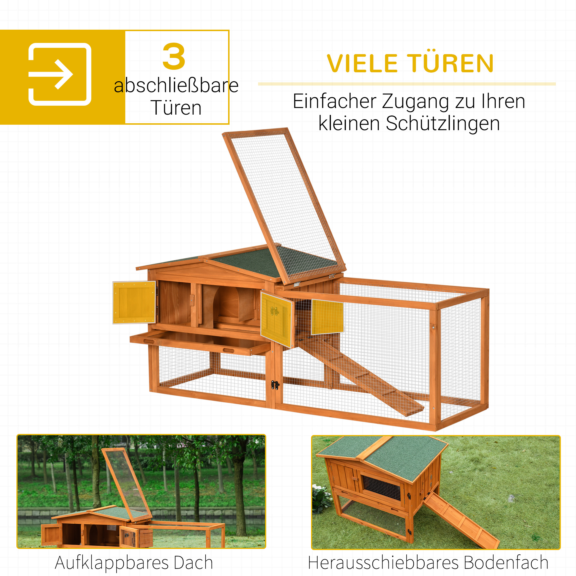 Kleintierstall Kleintierkäfig Kleintierhaus mit Asphaltdach Tannenholz Orange