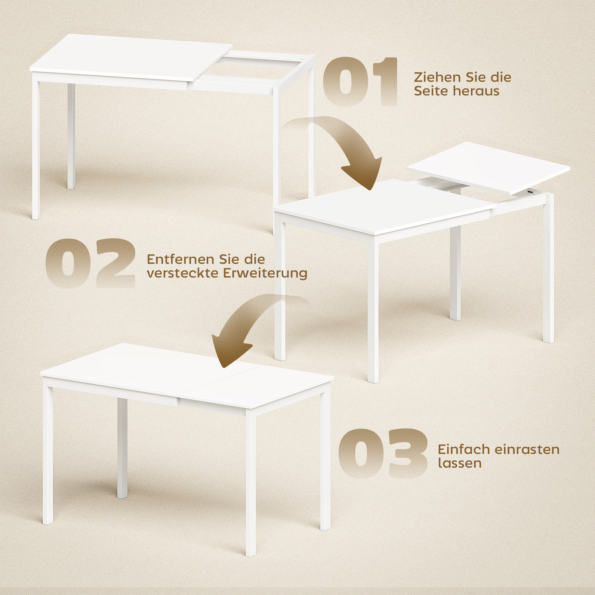 ausziehbarer Esstisch 80-120 cm für 4-6 Personen, Platzsparender Küchentisch mit einfacher Ausziehfunktion, Natur