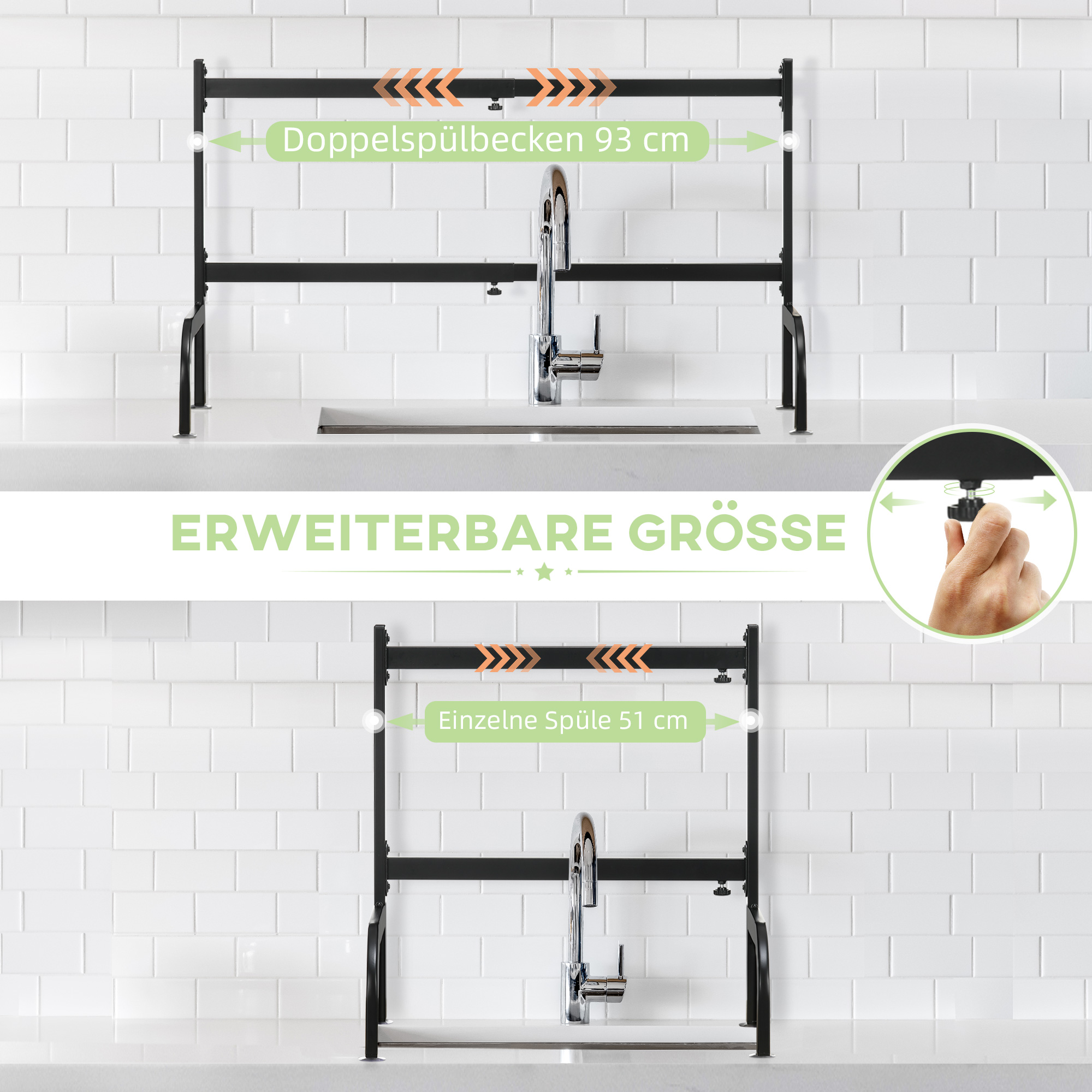 Abtropfgestell, längenverstellbar 51-93 cm, viele Elemente, flexible Anordnung, 93 x 30 x 52cm, schwarz