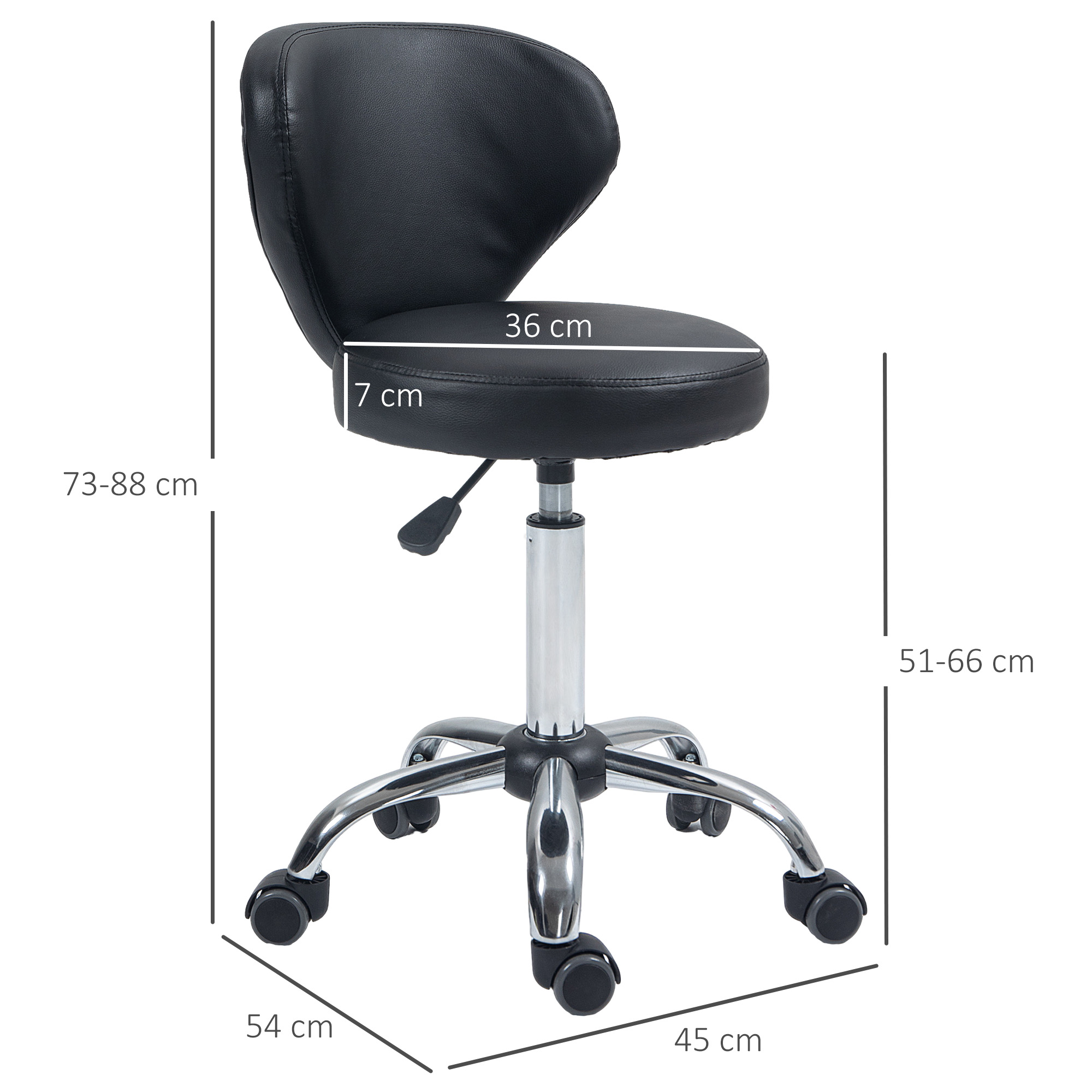 Salonhocker in Lederoptik, höhenverstellbar, bis 120 kg, Stahlgestell, Schwarz