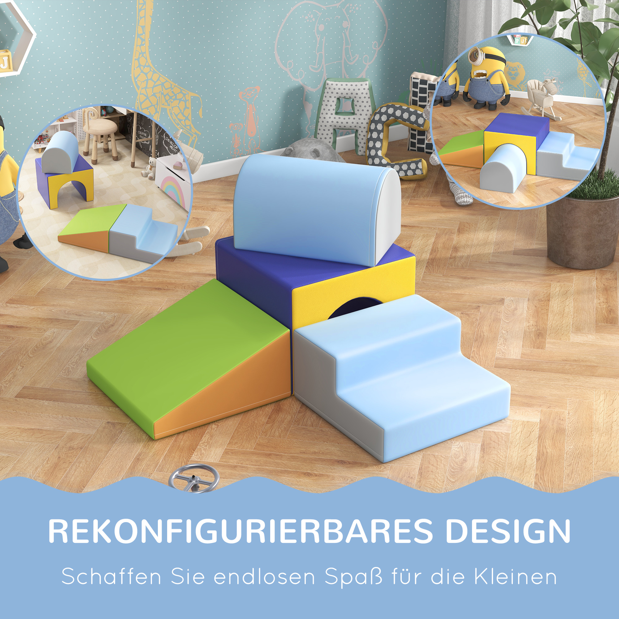 4er Softbaustein-Set zum Klettern und Rutschen, Kunstlederbezug, für Kinder im Alter von 1-3 Jahren, Mehrfarbig