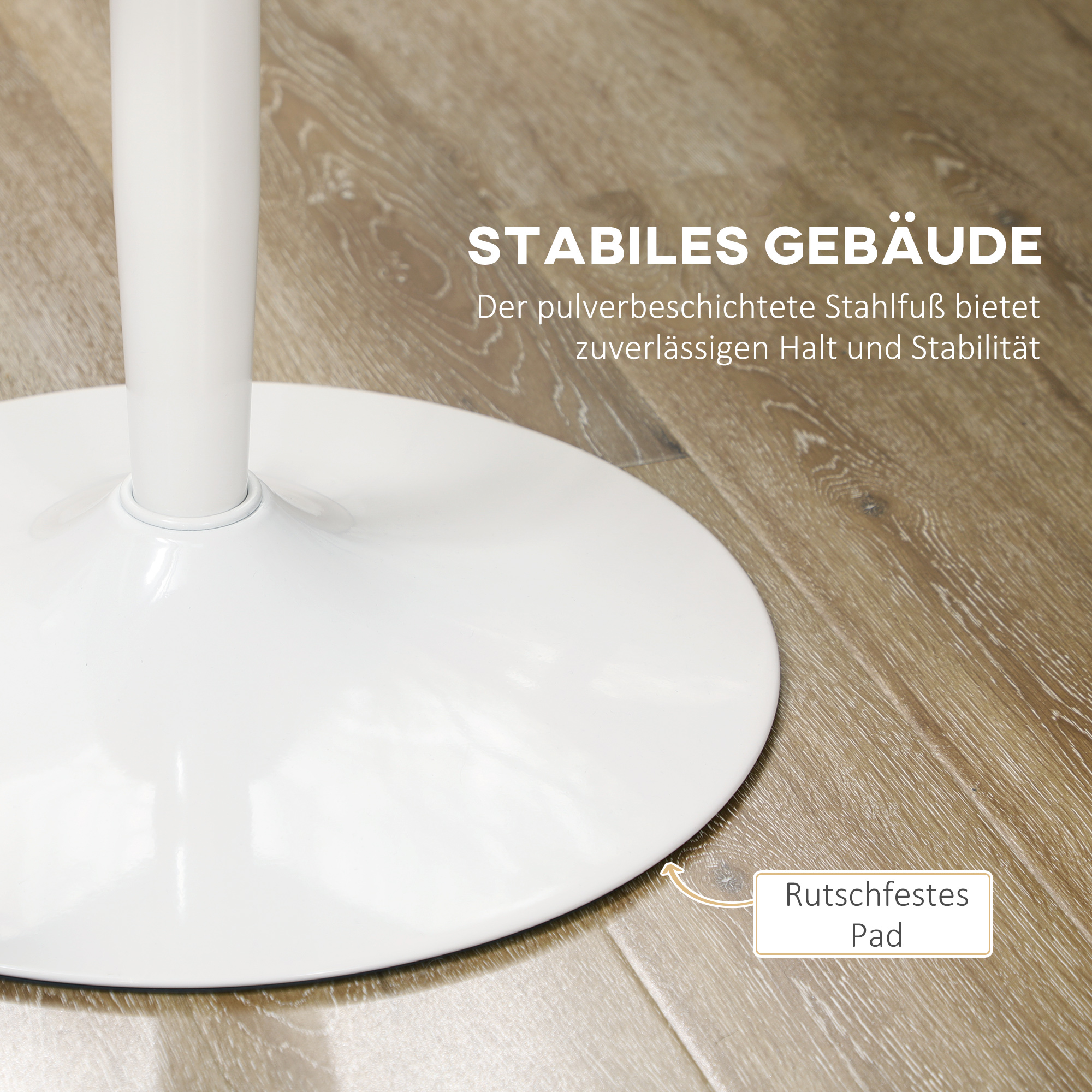Esstisch für 2 Personen, runde Tischplatte Ø80 cm, MDF und Stahl, rutschfest, Weiß, 75H cm