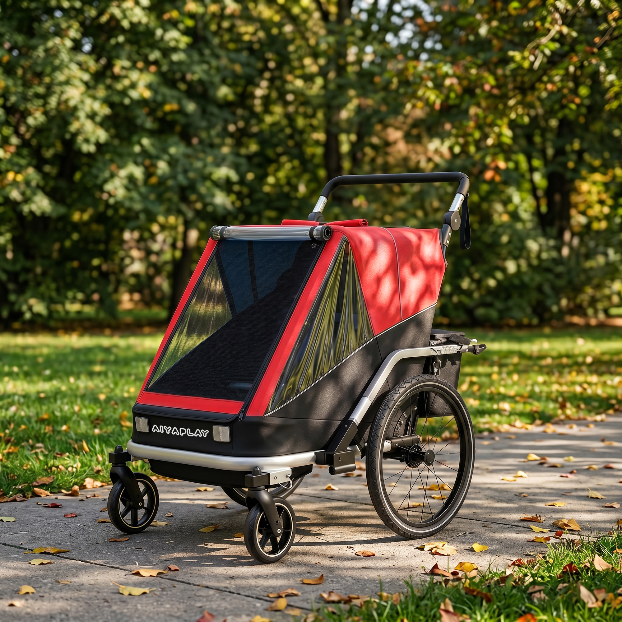 Fahrradanhänger für Kinder, 2-Sitzer, 2-in-1 faltbarer Kinderfahrradanhänger mit verstellbarem Sitz und Gurten, Rot