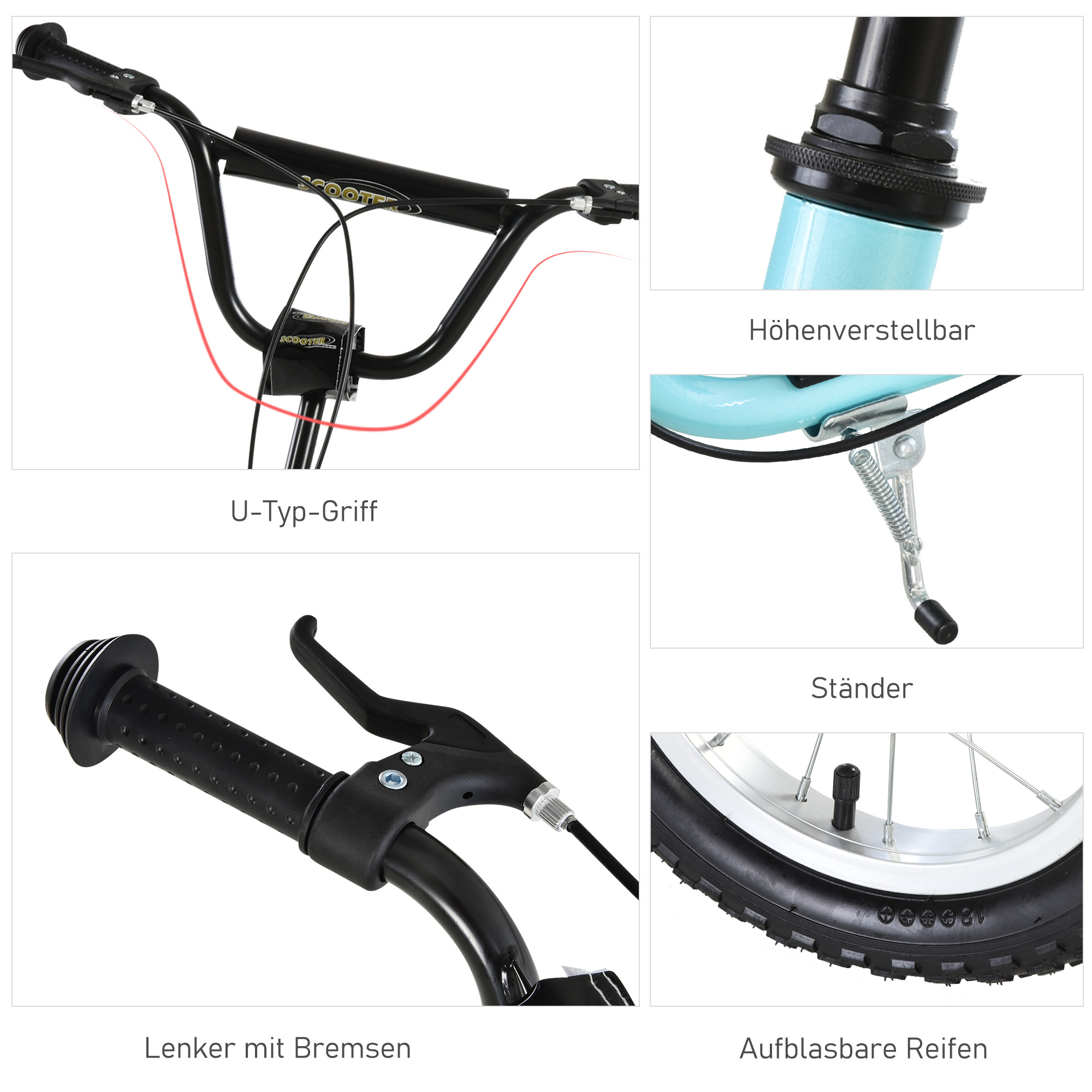 Kinderroller ab 5 Jahre, Tretroller, Cityroller für Kinder, Aluminium, 120 x 58 x 85-95 cm, Hellblau