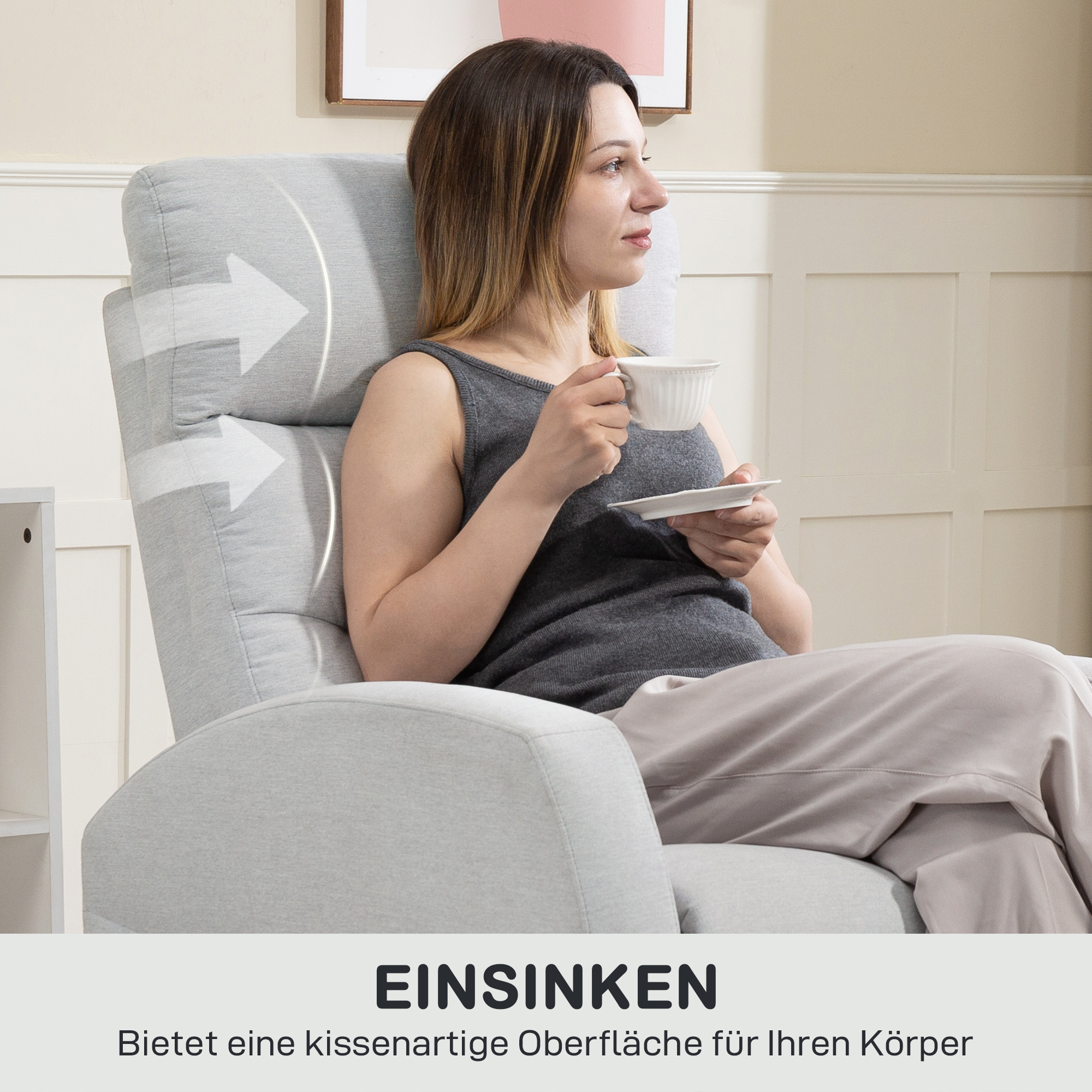 verstellbarer Relaxsessel mit Fußstütze, Moderner Polstersessel, Hellgrau