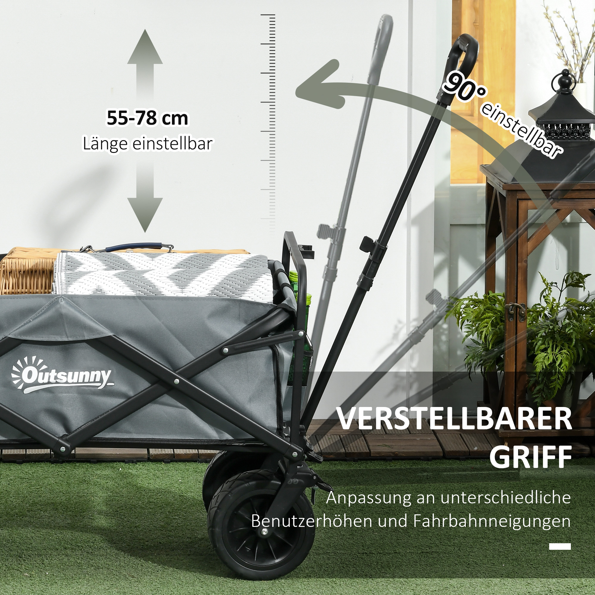 Bollerwagen mit Kühltasche, klappbar, Stahlrahmen, bis 100 kg, 113x57x77-100 cm, Dunkelgrau