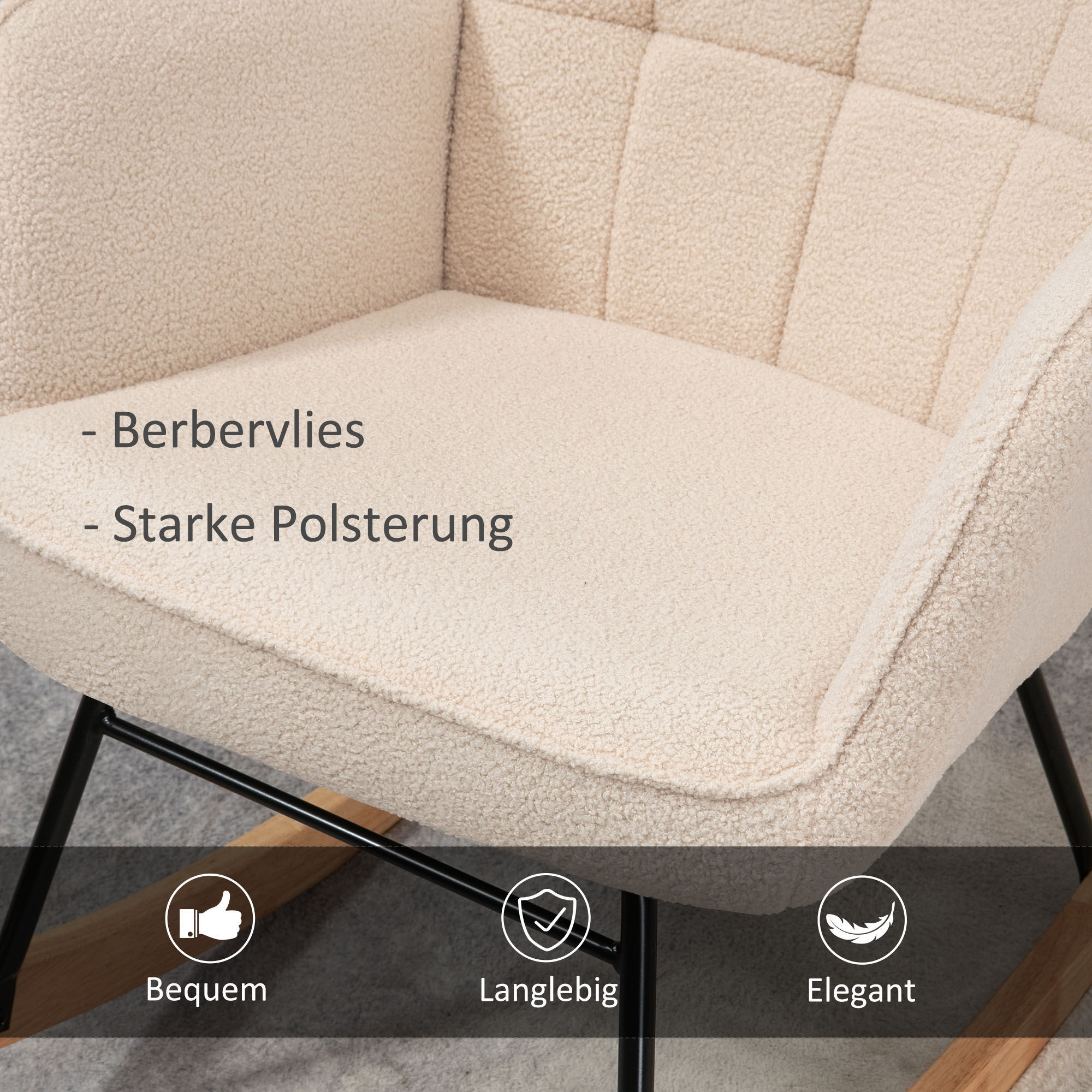 Schaukelstuhl im Retro-Design, Massivholz, Sessel, Relaxsessel, 98 cm x  71 cm x 101 cm, Beige